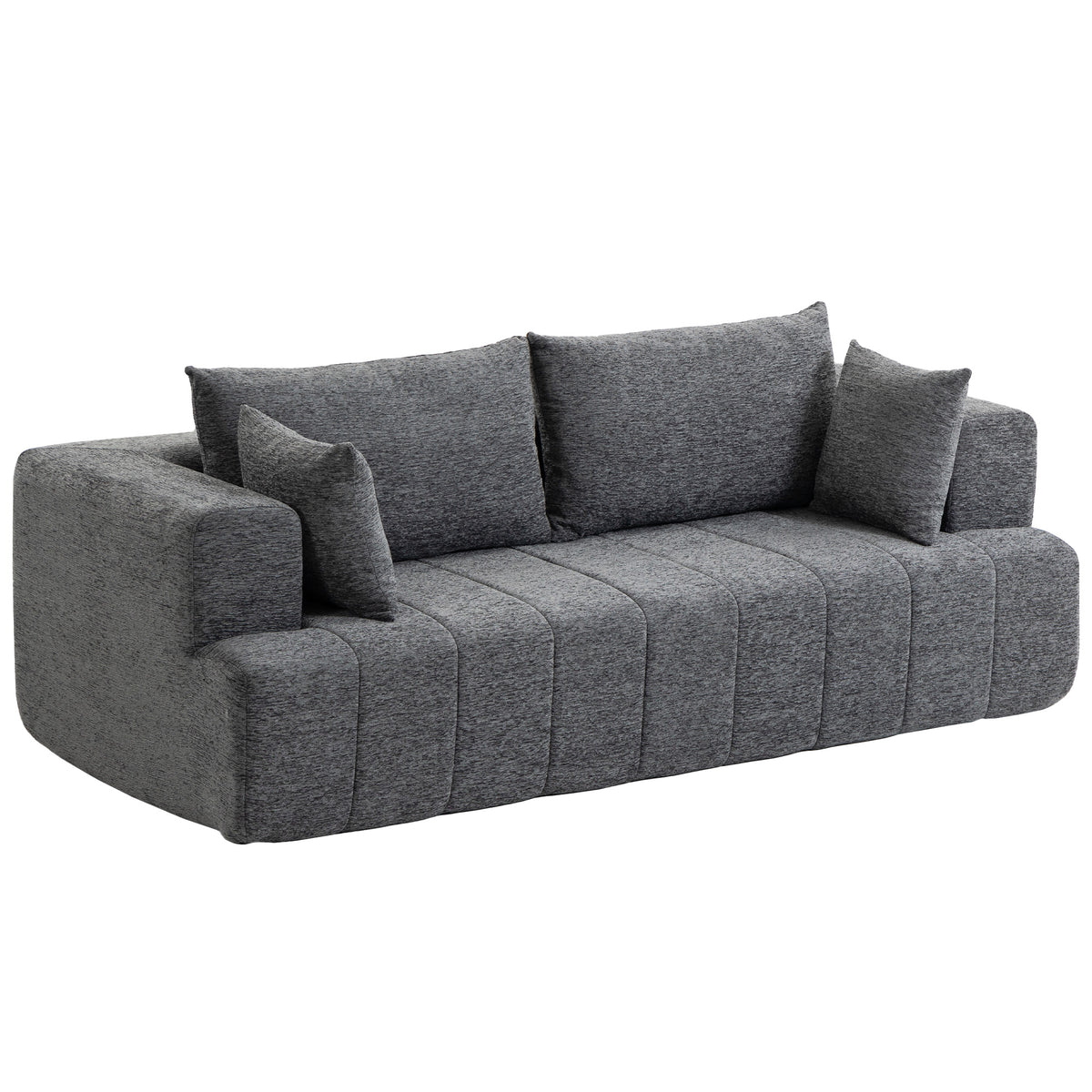 3 Seater Sofa, Chenille Boneless Cloud Couch with Thick Spring Cushion, Wide and Deep Seat, Wide Armrests, 2 Pillows, Anti-Slip Bottom, Modern Sofa Settee for Living Room, Grey