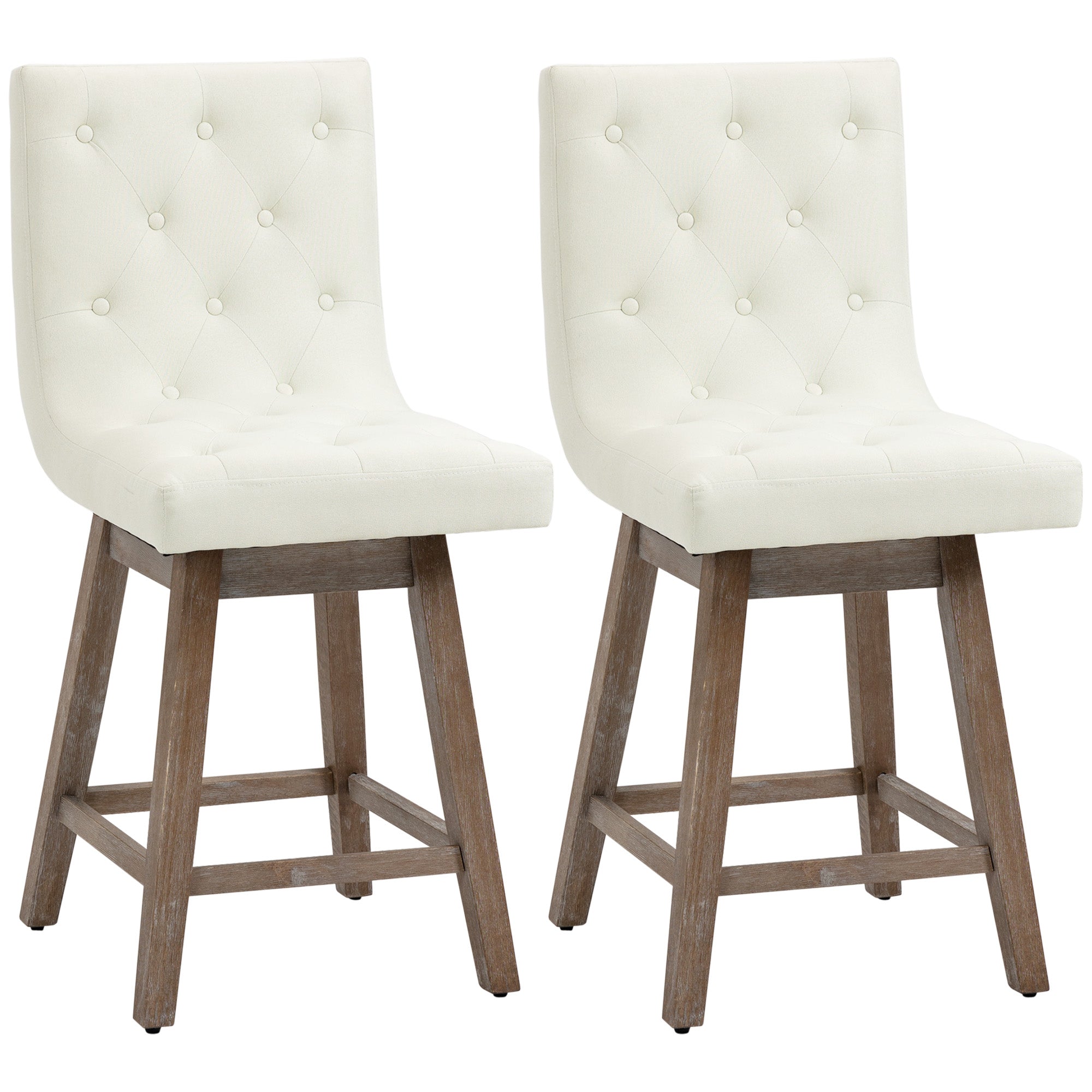 25.5" High Fabric Tufted Breakfast Barstools for Kitchen Set of 2 Cream White