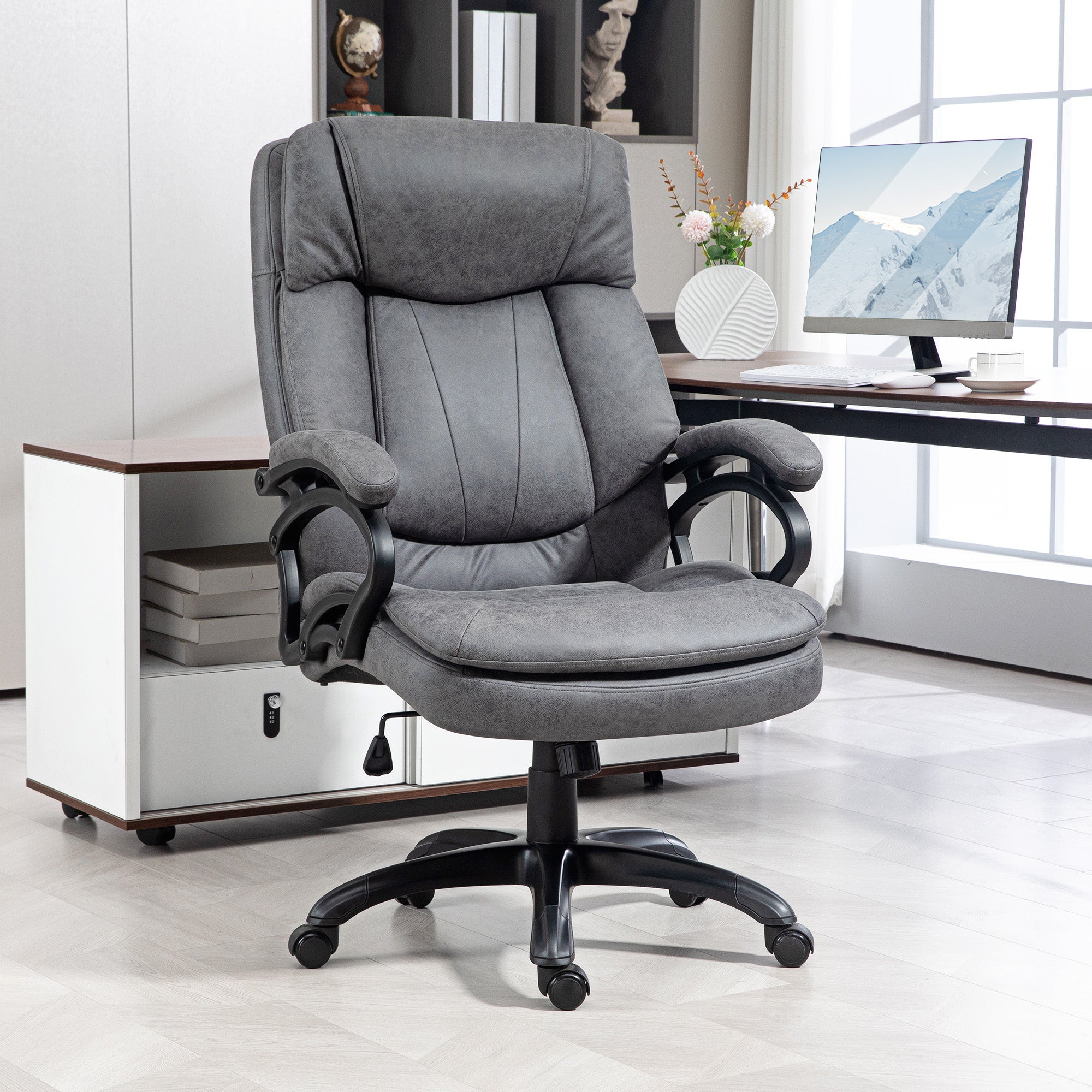 6 Point Vibration Massage Office Chair with Heat Comfy Microfibre Desk Chair Charcoal Gray