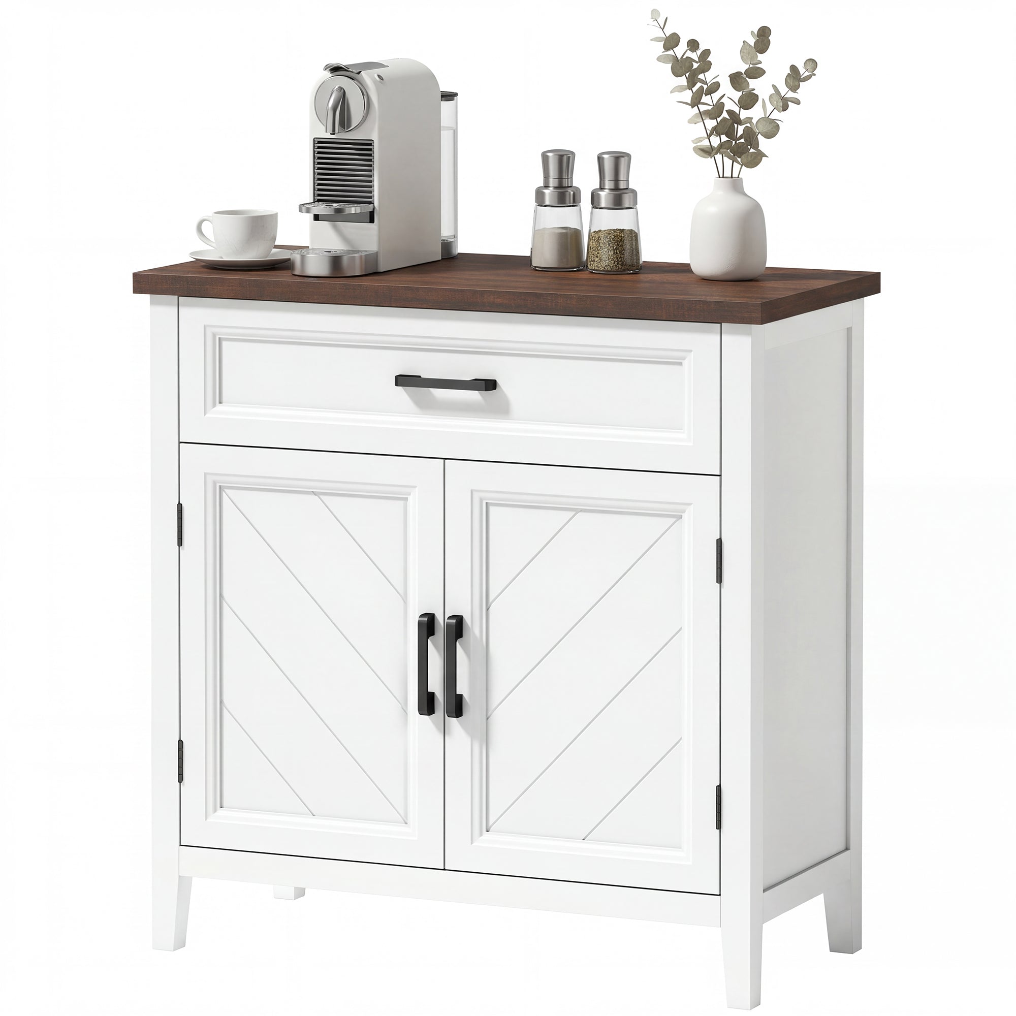 Modern Farmhouse Sideboard Buffet Cabinet with Storage & 2 Doors, 30" Narrow Sideboard, Kitchen Storage Cabinet with Adjustable Shelf, for Kitchen, Living Room, White