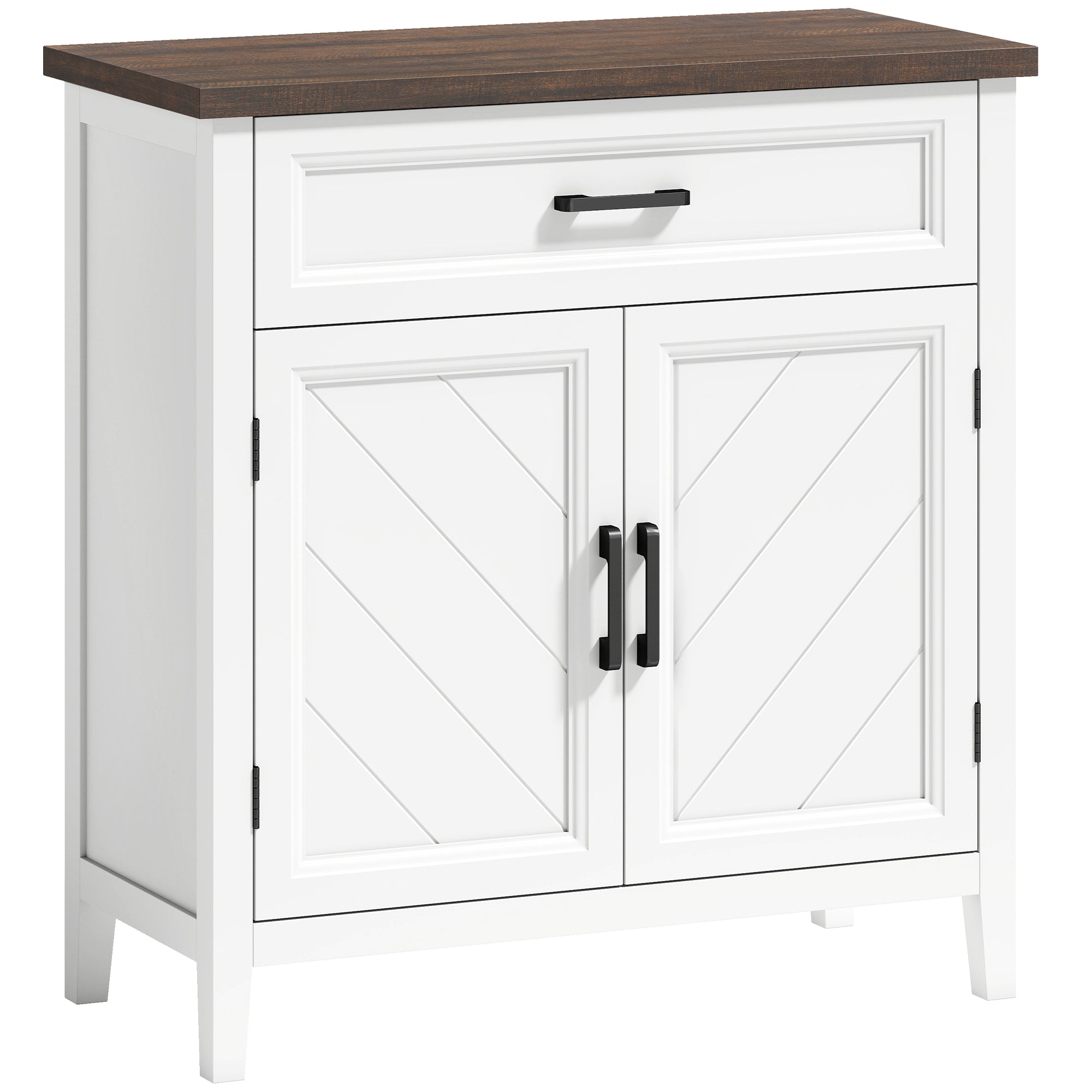 Modern Farmhouse Sideboard Buffet Cabinet with Storage & 2 Doors, 30" Narrow Sideboard, Kitchen Storage Cabinet with Adjustable Shelf, for Kitchen, Living Room, White