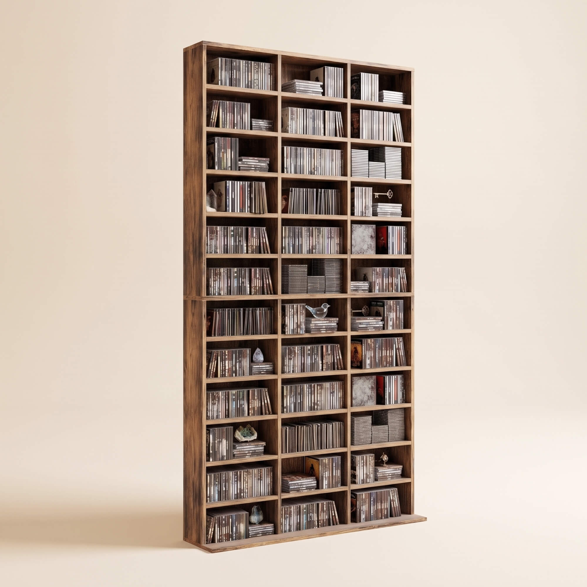 1116 CD/ 528 DVD Storage Unit, Media Storage Shelf, Wooden Display Unit with Adjustable Shelves, 102 x 195 cm, Rustic Brown