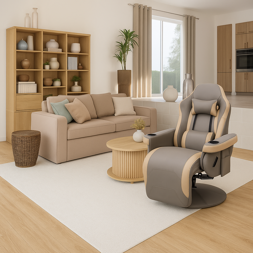360° Swivel Manual Recliner Armchair, PU Leather Lounge Chair w/ Adjustable Rest, Grey