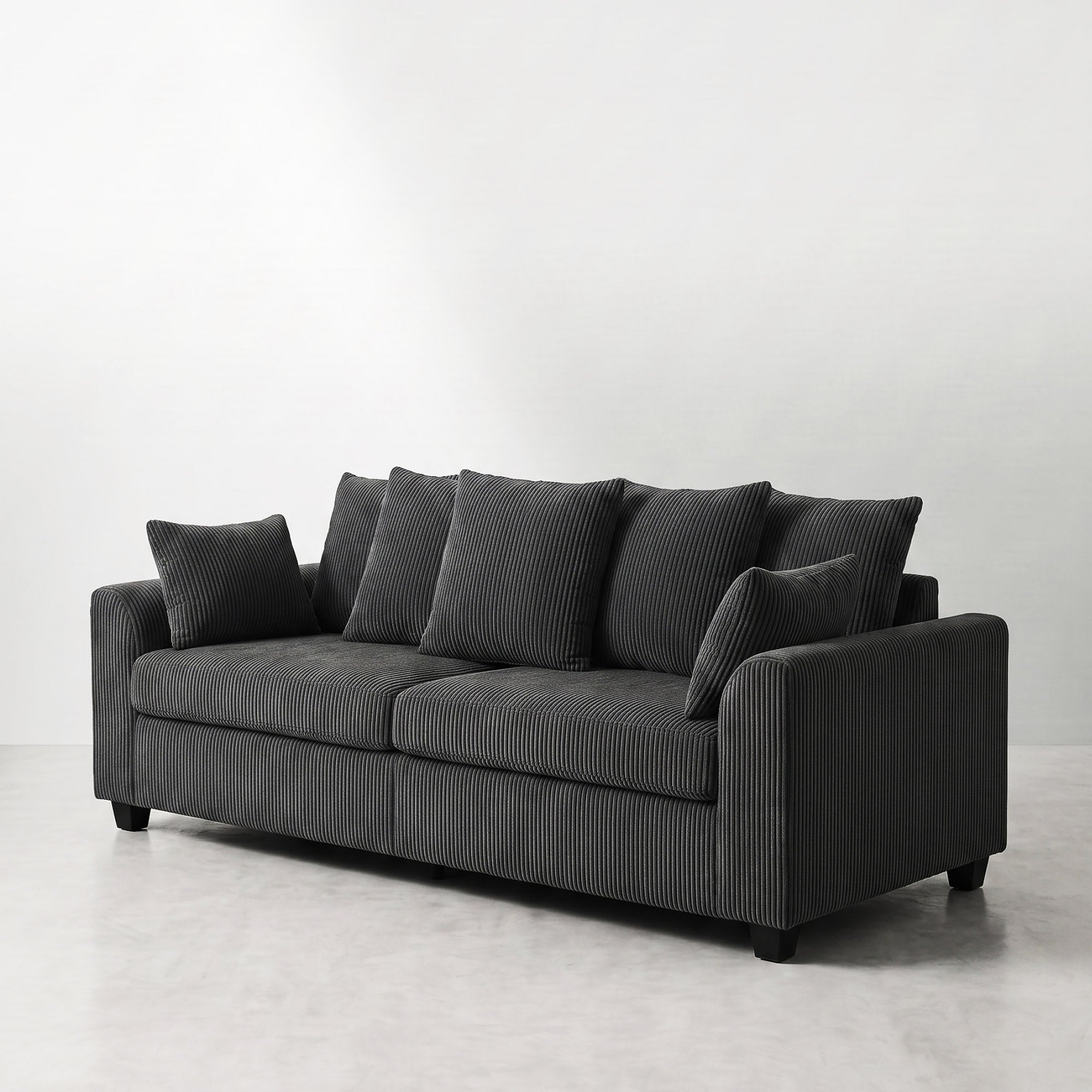 FlexLiving 83.5" Straight Sofa with Curved Arms & 3 Seat, Dark Grey