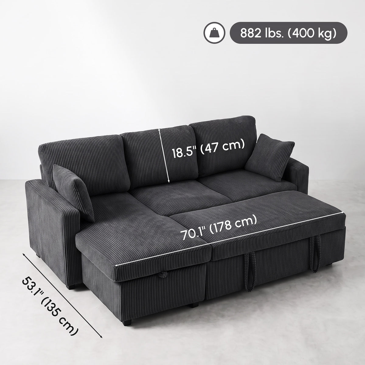 FlexLiving 81" L-Shaped Reversible Storage Sleeper Sectional, Dark Grey