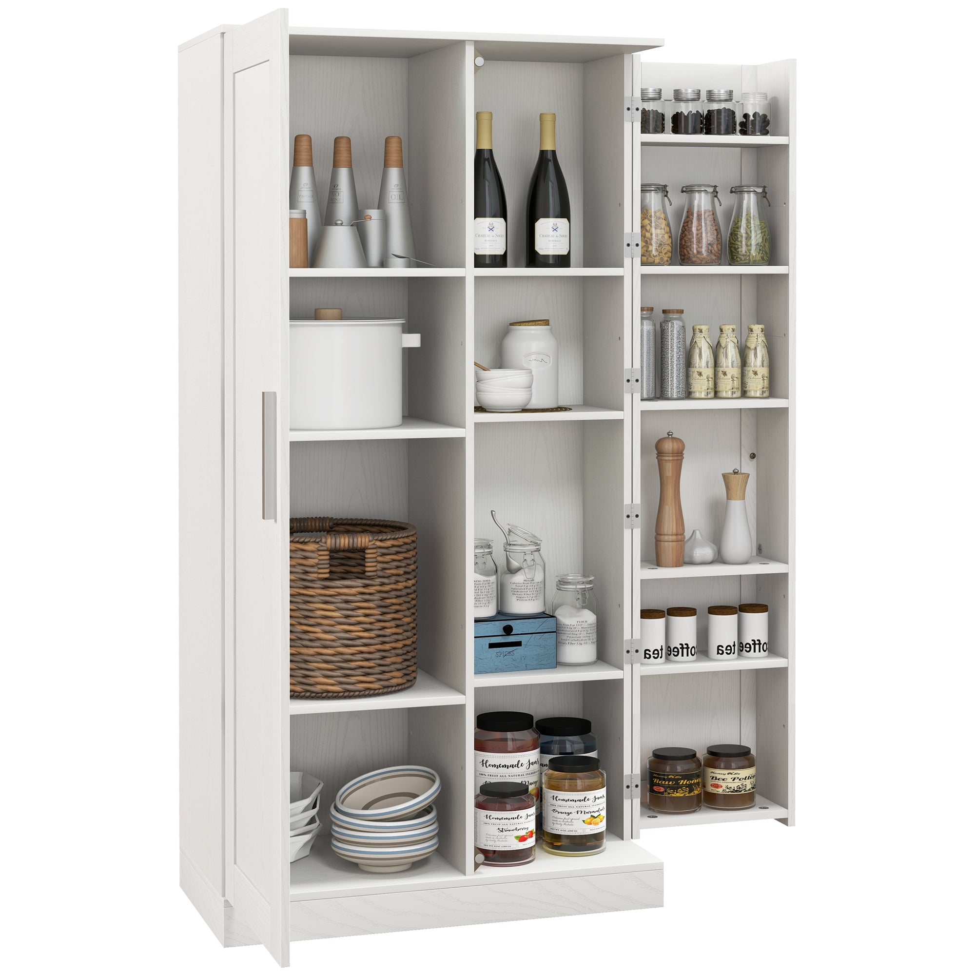 Kitchen Pantry Storage Cabinet 14 Tier Freestanding Cupboard for Living Room Dining Room Storage White