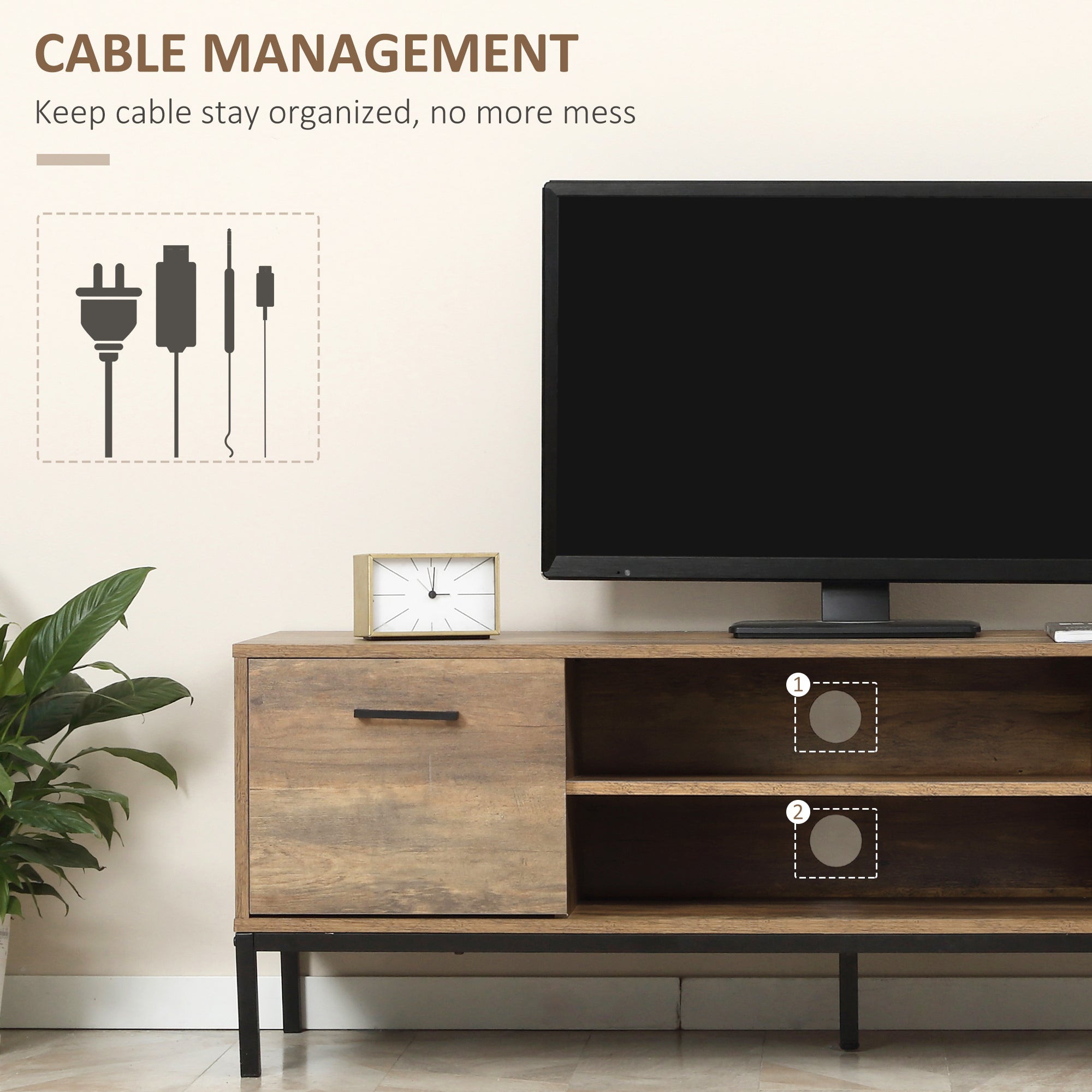 HOMCOM TV Stand for TV up to 50 Inches, TV Cabinet with Door, Open Storage and Drawers, TV Table with Steel Legs, Coffee