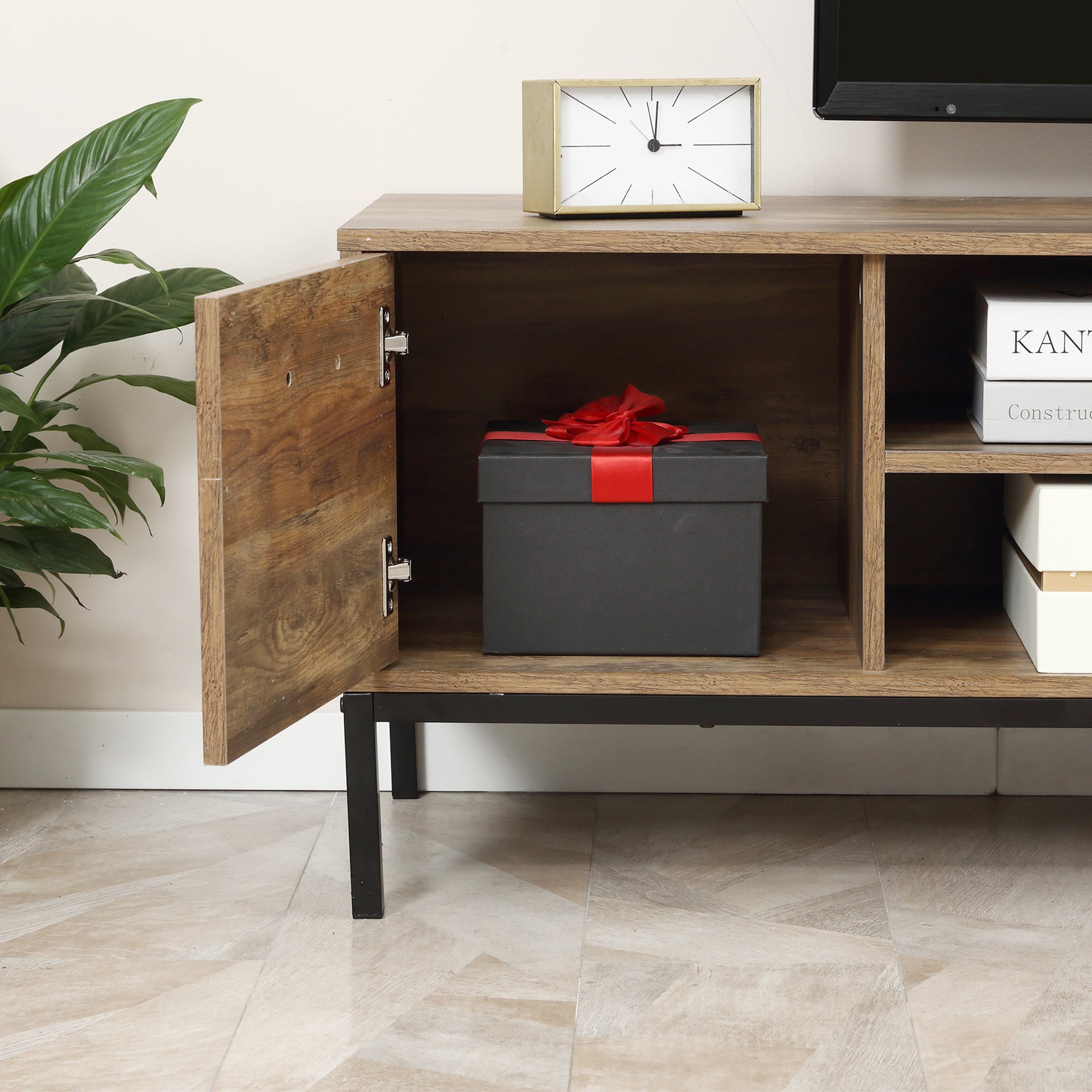 HOMCOM TV Stand for TV up to 50 Inches, TV Cabinet with Door, Open Storage and Drawers, TV Table with Steel Legs, Coffee