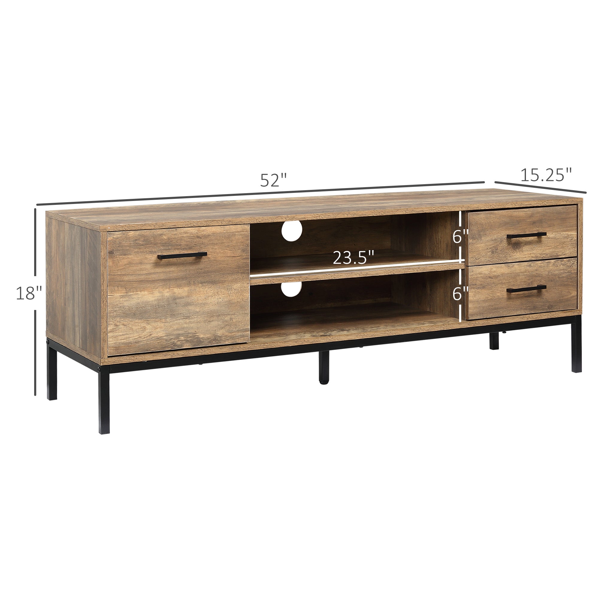 HOMCOM TV Stand for TV up to 50 Inches, TV Cabinet with Door, Open Storage and Drawers, TV Table with Steel Legs, Coffee