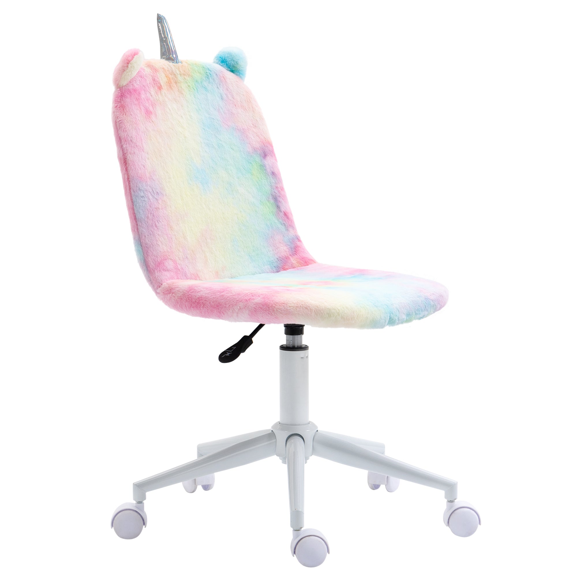 Vinsetto Fluffy Unicorn Office Chair with Mid-Back and Swivel Wheel, Cute Desk Chair, Rainbow Multi-Colored