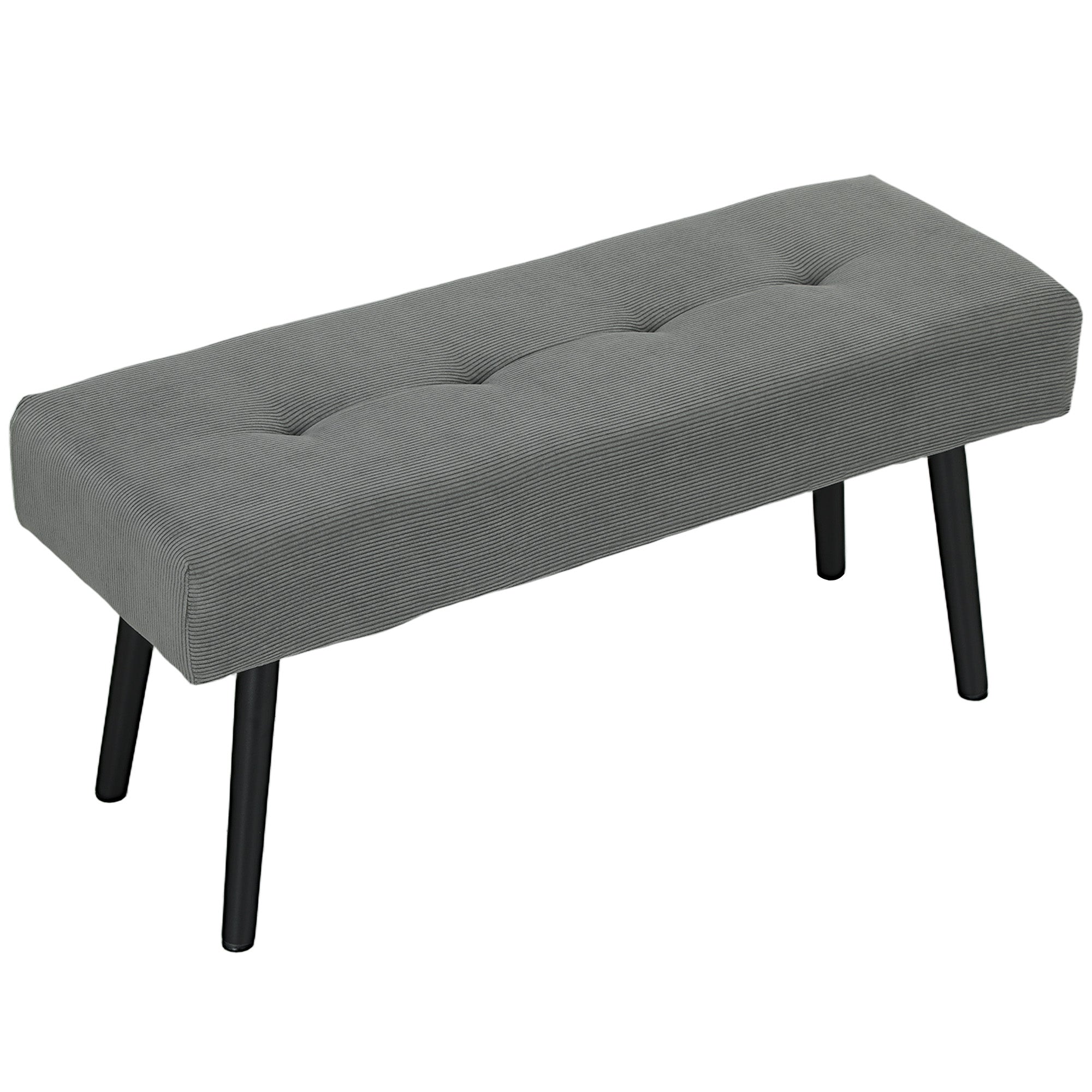 HOMCOM 39" Upholstered Entryway Bedroom Bench, Corduroy Ottoman Bench with Padded Seat and Steel Legs, Modern Tufted End of Bed Bench for Bedroom, Living Room, Hallway, Grey