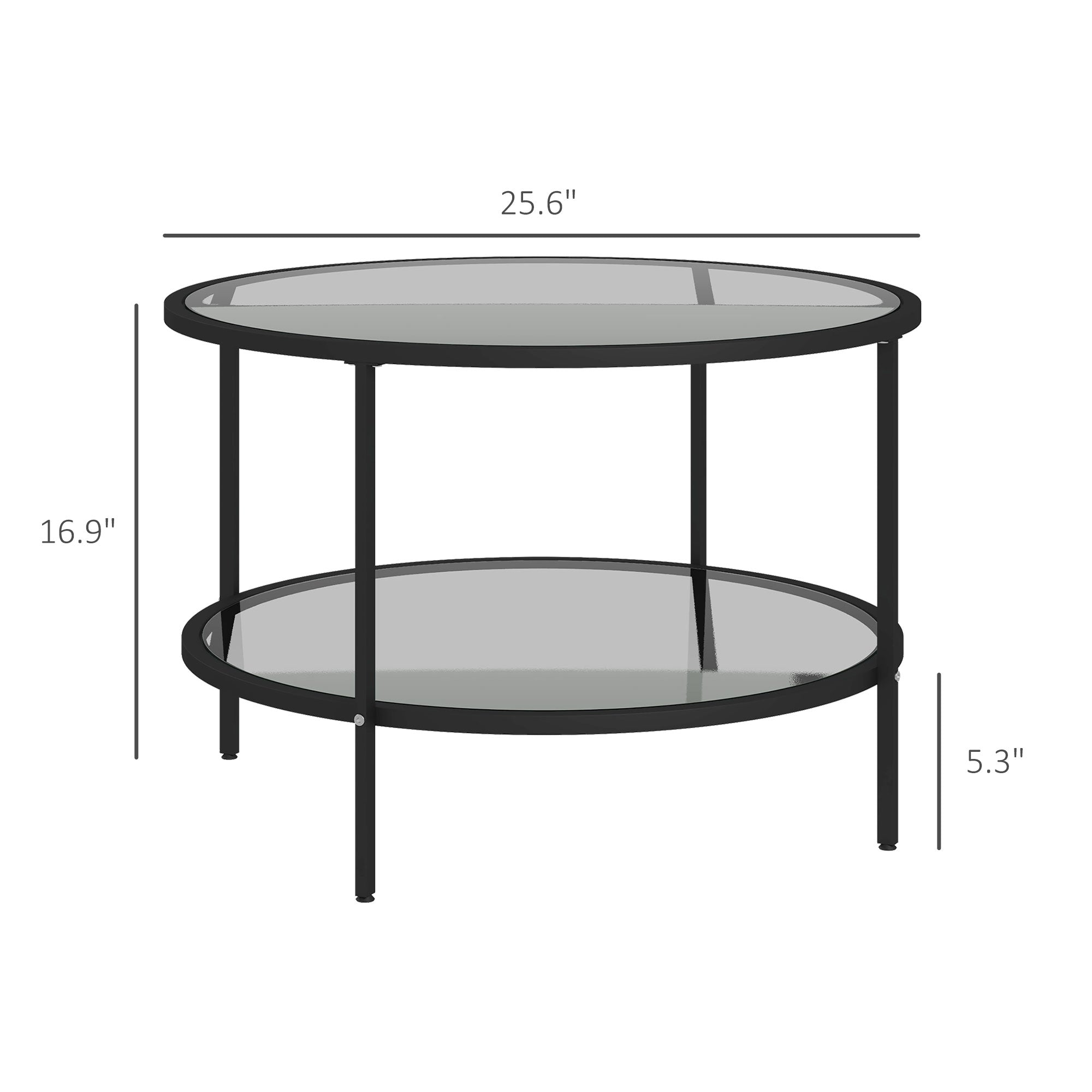 2-Tier Round Side Table, Sofa End Table for Living Room, Small Accent Table with Tempered Glass Top and Steel Frame