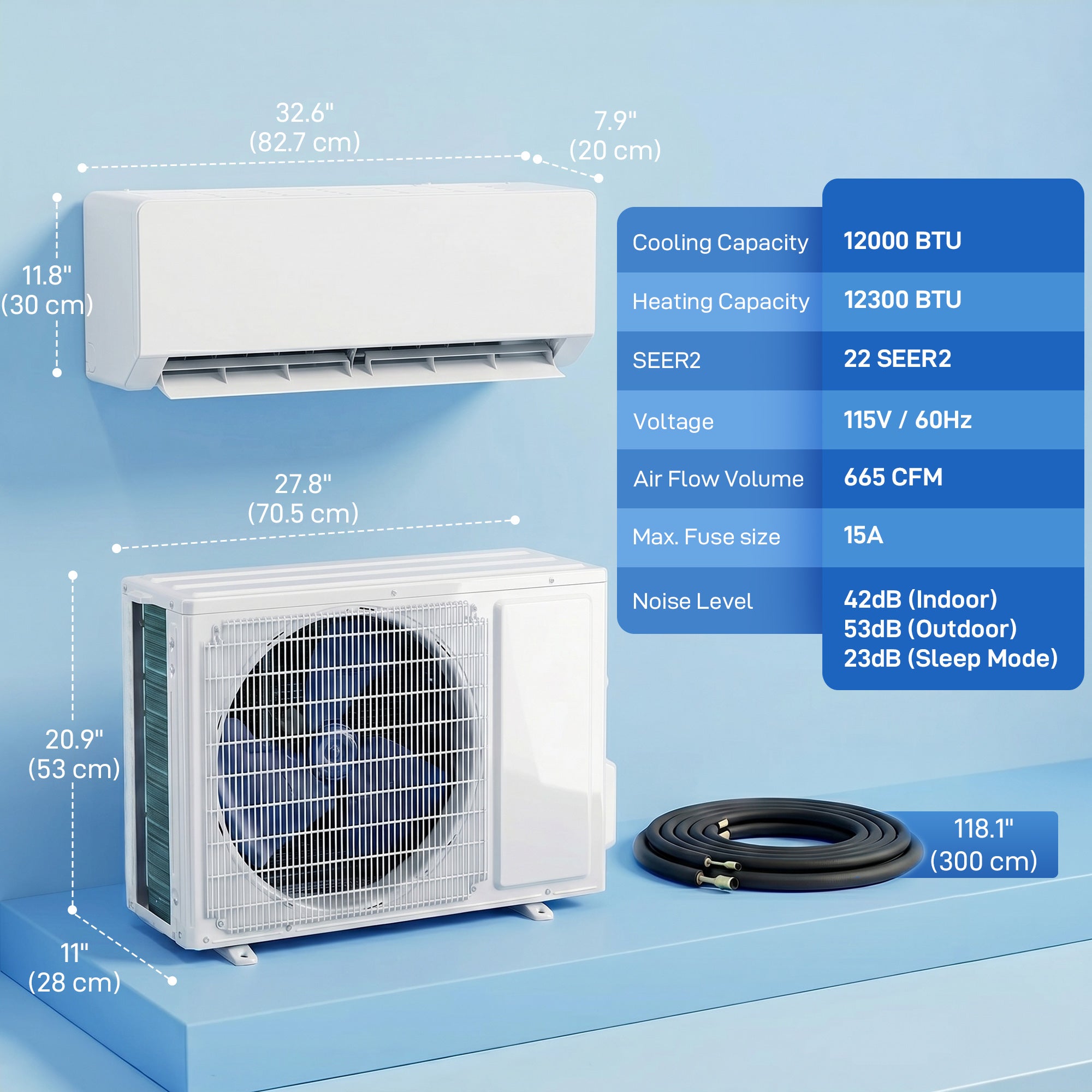 12000 BTU Mini Split Air Conditioner, 22 SEER2 115V Wifi Enabled Inverter AC Unit & Ductless Heat Pump Cools up to 750 Sq. Ft, with Installation Kit, Works with Alexa