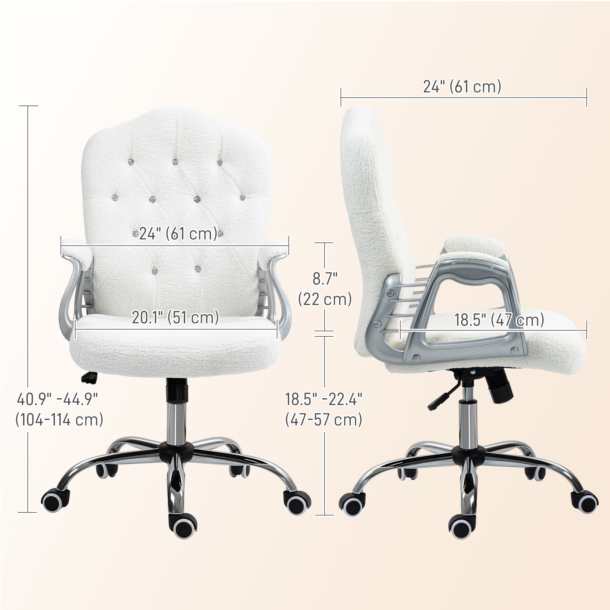 Vinsetto Office Chair, Teddy Fleece Computer Chair, Button Tufted Desk Chair with Swivel Wheels, Adjustable Height, Tilt Function, White