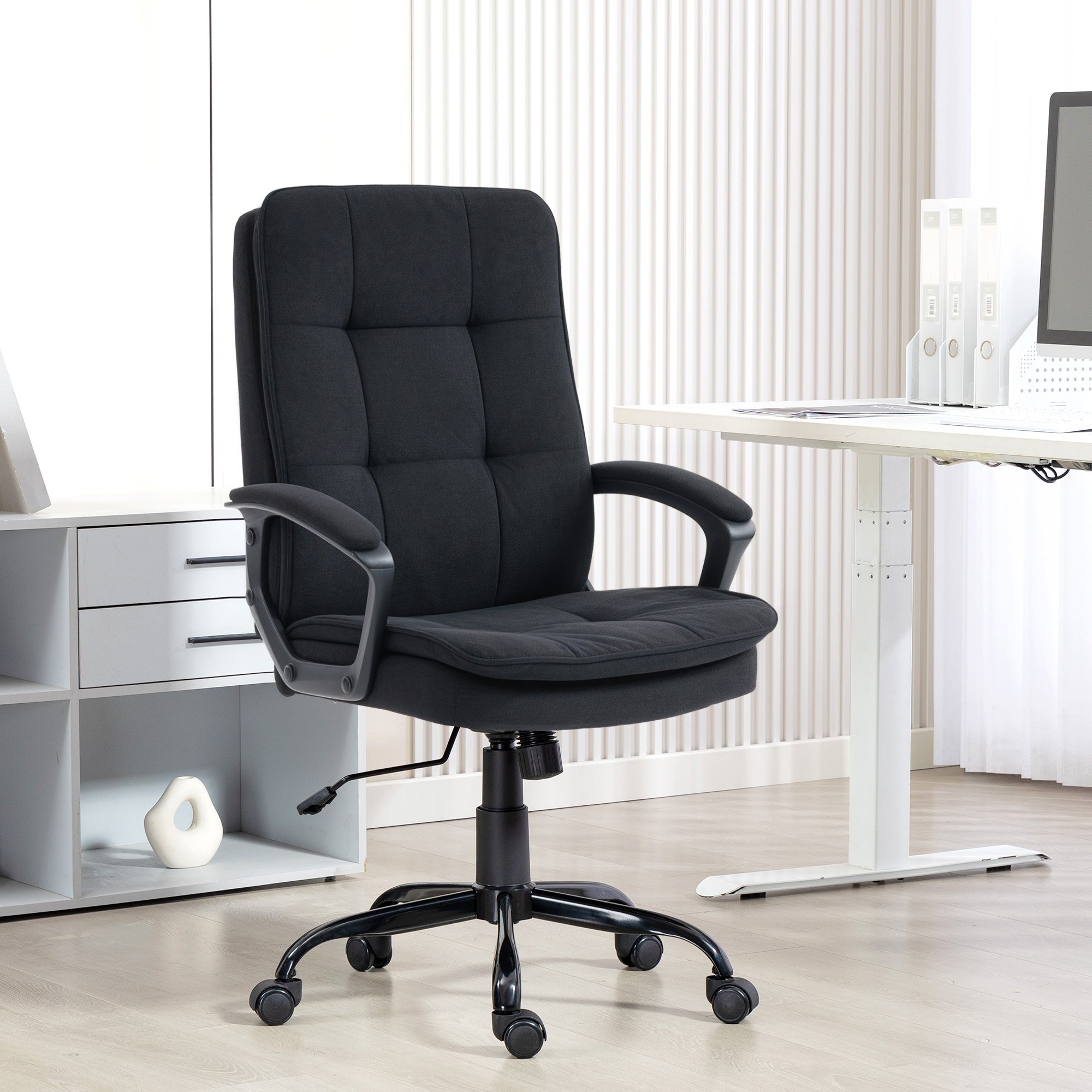 Executive Office Chair, Fabric Computer Desk Chair with Dual-Layer Padding, Adjustable Height, Armrests, Tilt Function, Swivel Wheels for Home Office, Study, Black