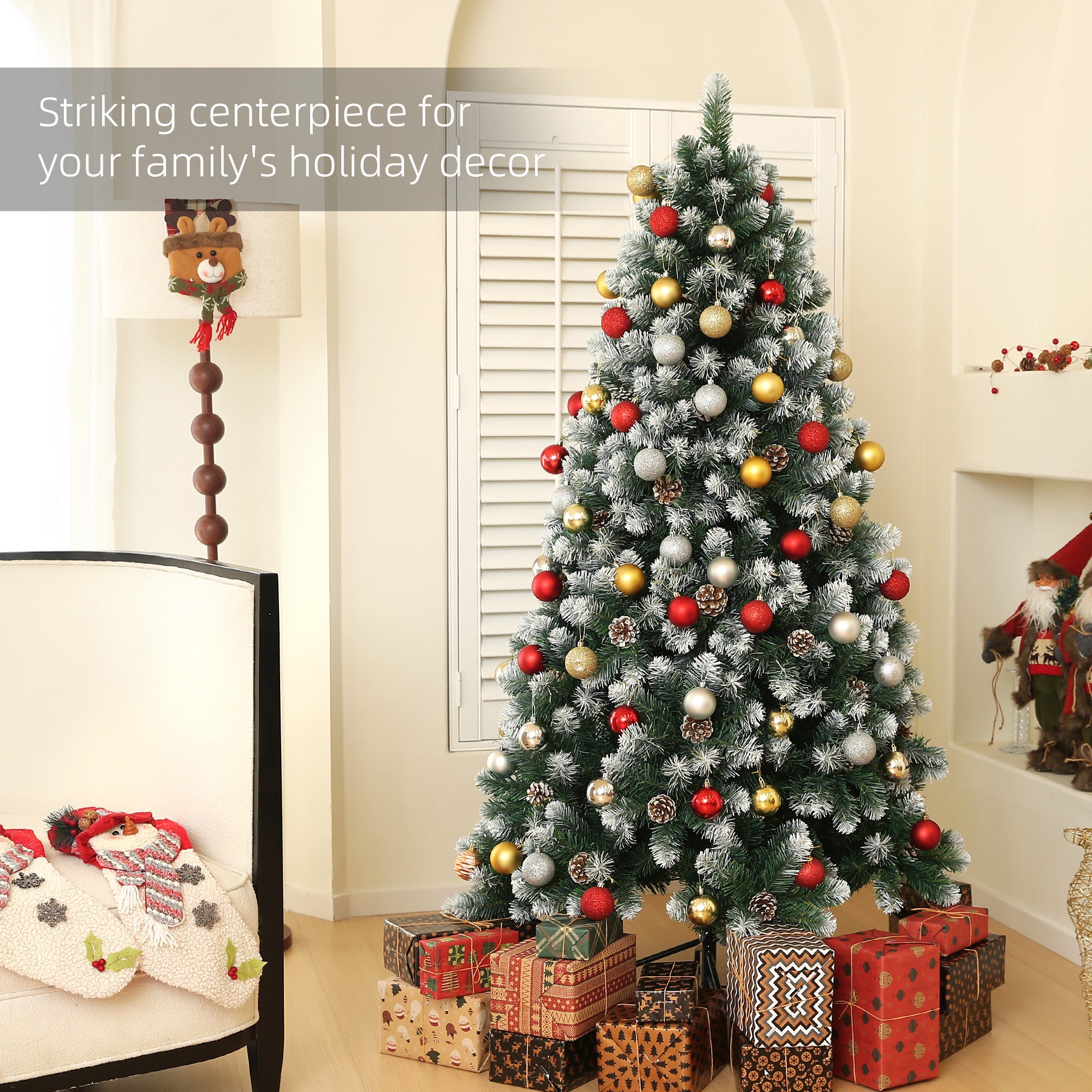 HOMCOM 6ft Artificial Pine Christmas Tree with 774 Branch Tips and Steel Base, Realistic Hinged Tree with Pinecones, Holiday Décor for Home Office, Green