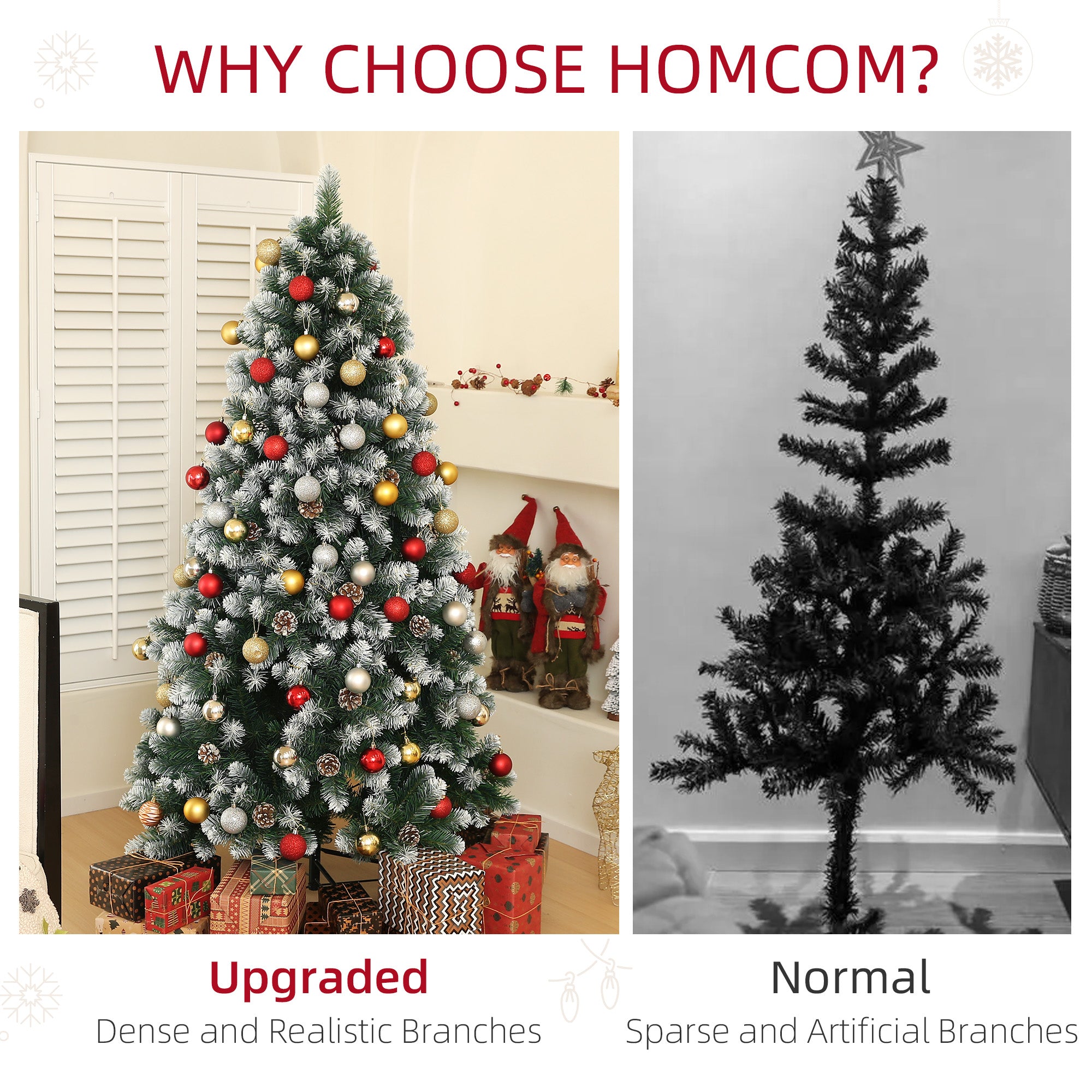 HOMCOM 6ft Artificial Pine Christmas Tree with 774 Branch Tips and Steel Base, Realistic Hinged Tree with Pinecones, Holiday Décor for Home Office, Green
