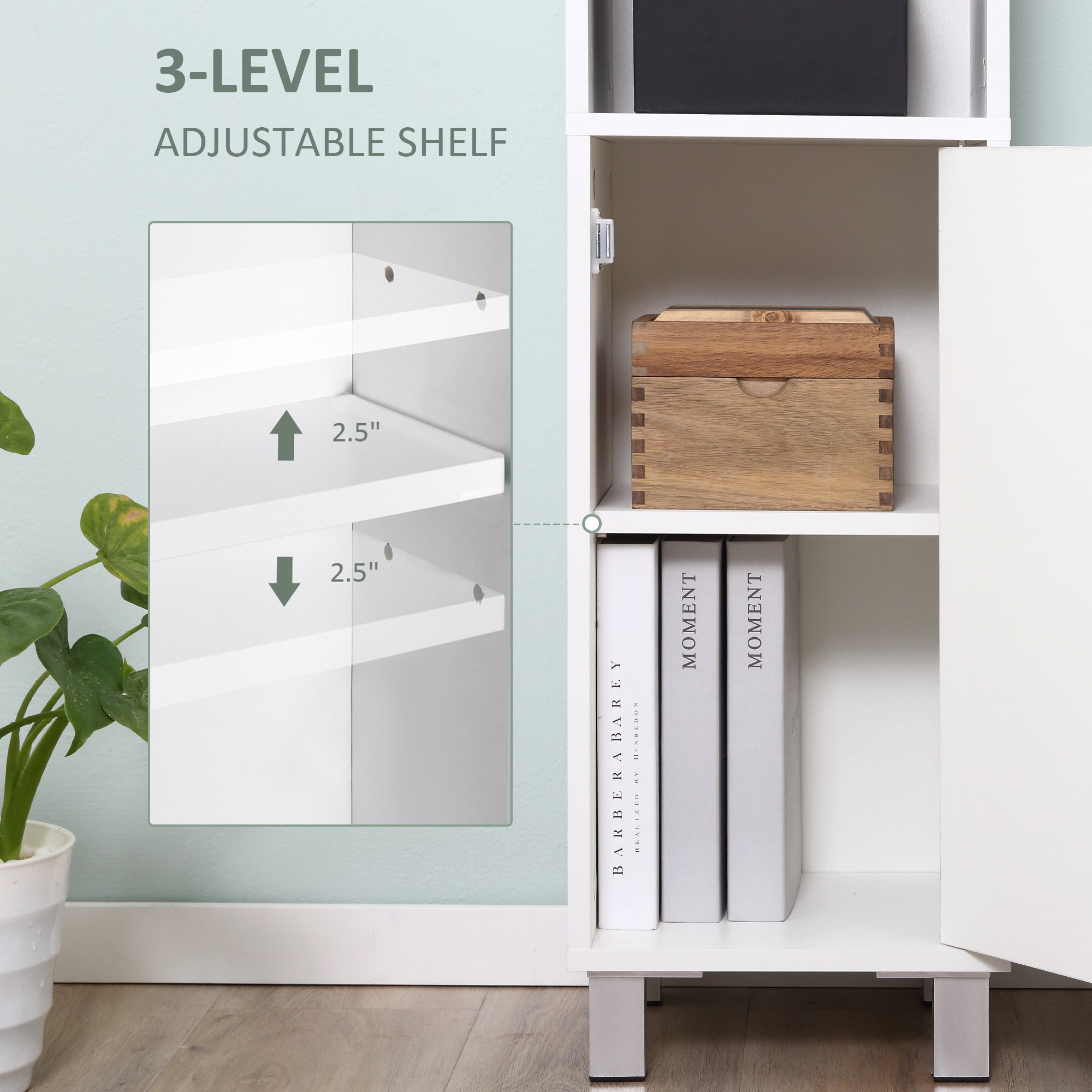 kleankin Tall Bathroom Storage Cabinet with Mirror, Freestanding Narrow Linen Tower Cabinet with Adjustable Shelves for Bathroom, White