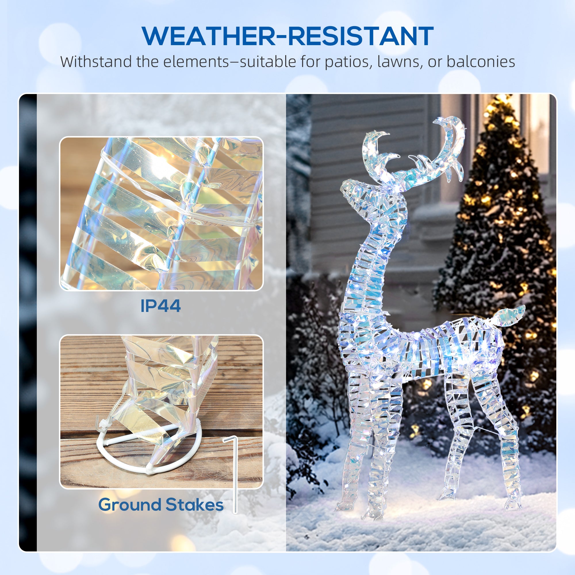 Lighted Christmas Reindeer with Sleigh, Outdoor Yard Reindeer with 170 Warm White LED Lights, Holiday Decor with Stakes, IP44 Waterproof, Silver