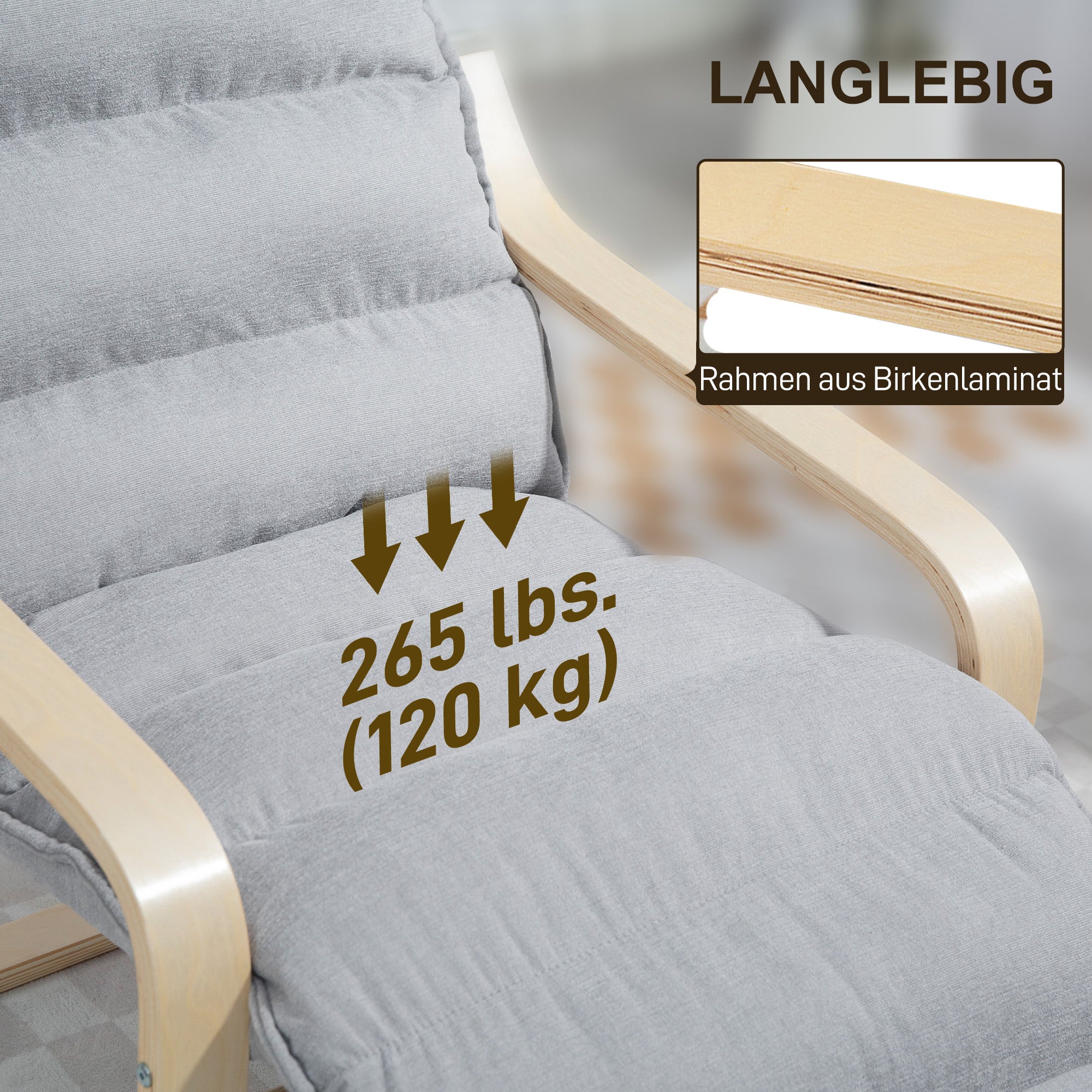 Modern Accent Chair, Velvet Upholstered Living Room Chair with Footrest, Wood Frame, Comfy Armchair for Bedroom, Balcony, Light Grey