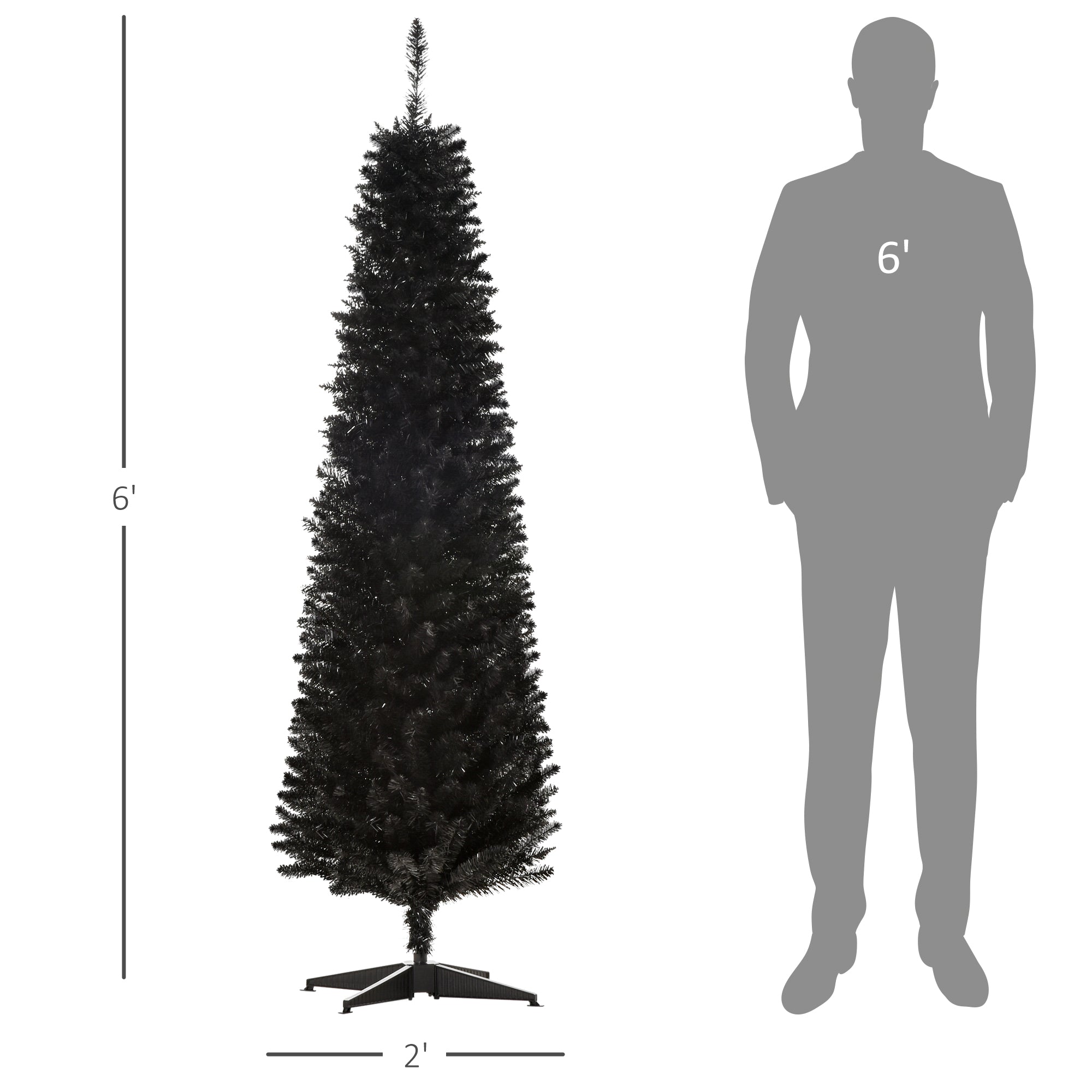 6' Artificial Pencil Christmas Tree Slim Xmas Tree with 390 Realistic Branch Tips and Stand Black