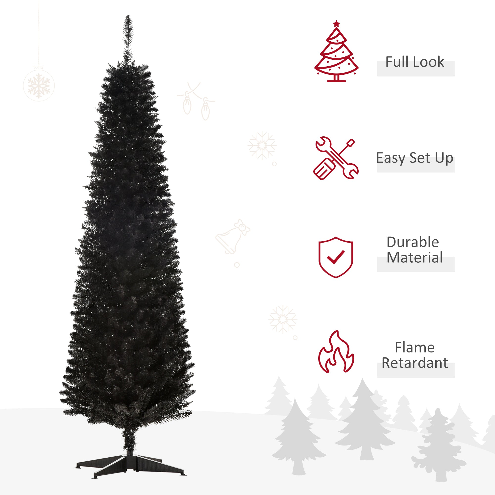 6' Artificial Pencil Christmas Tree Slim Xmas Tree with 390 Realistic Branch Tips and Stand Black