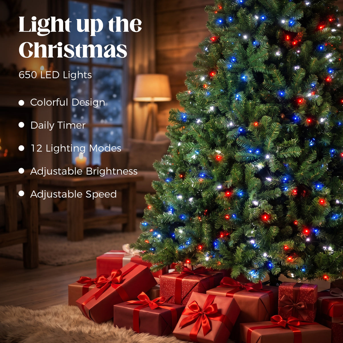 9ft Prelit Christmas Tree with Dimmable RGB LEDs, Remote Control, Daily Timer, Artificial Fir Holiday Decoration, Hinged Xmas Tree with 6 Dynamic Modes, Metal Stand, Easy Assembly, Green