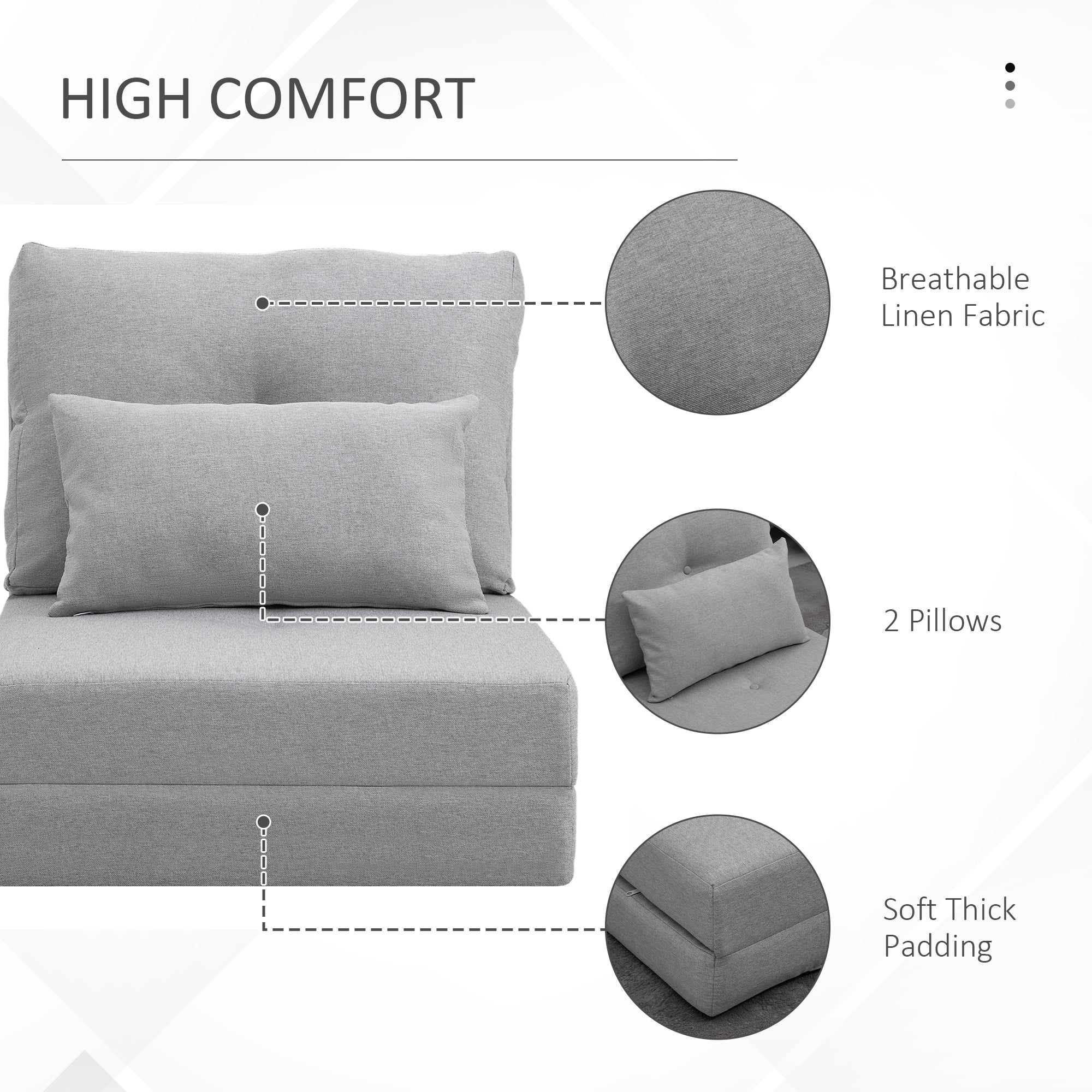 Convertible Flip Chair Folding Upholstered Couch Bed with Adjustable Backrest Light Grey