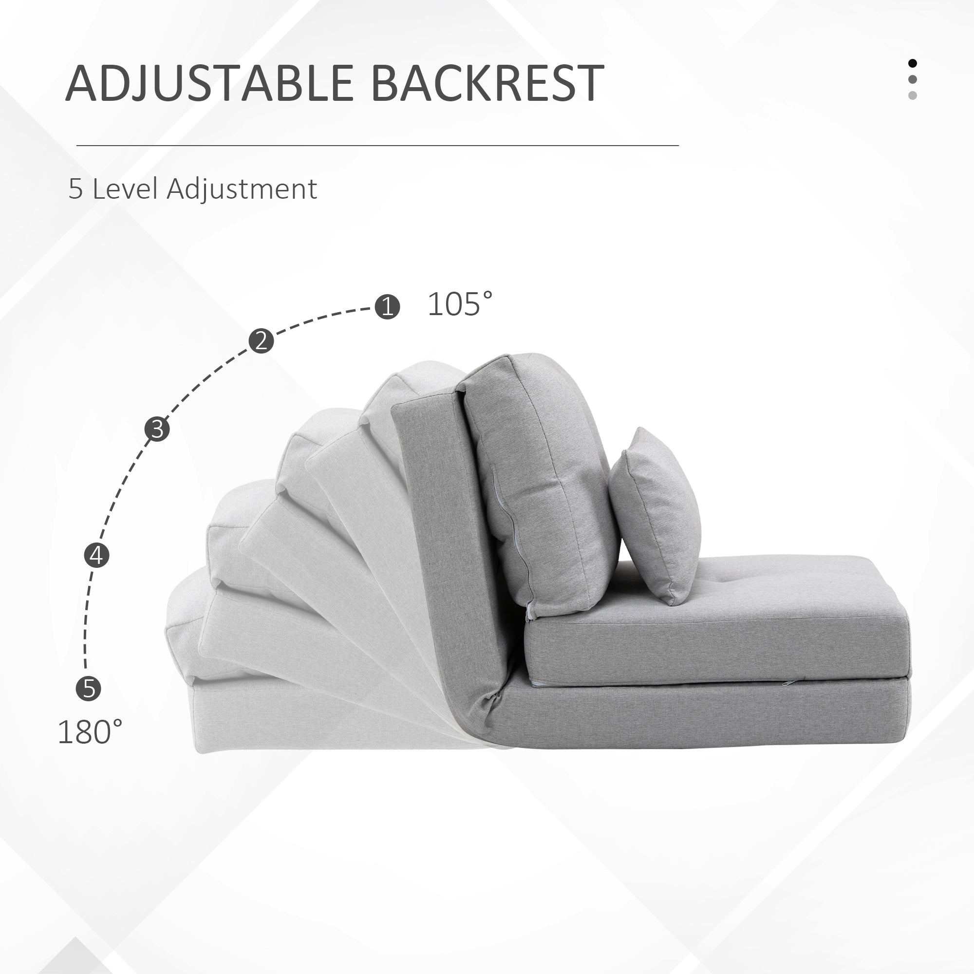 Convertible Flip Chair Folding Upholstered Couch Bed with Adjustable Backrest Light Grey