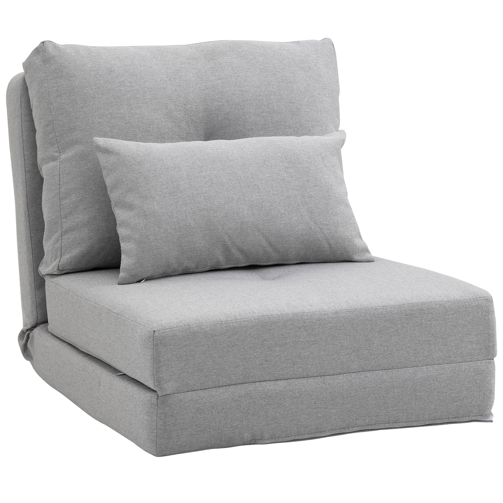 Convertible Flip Chair Folding Upholstered Couch Bed with Adjustable Backrest Light Grey