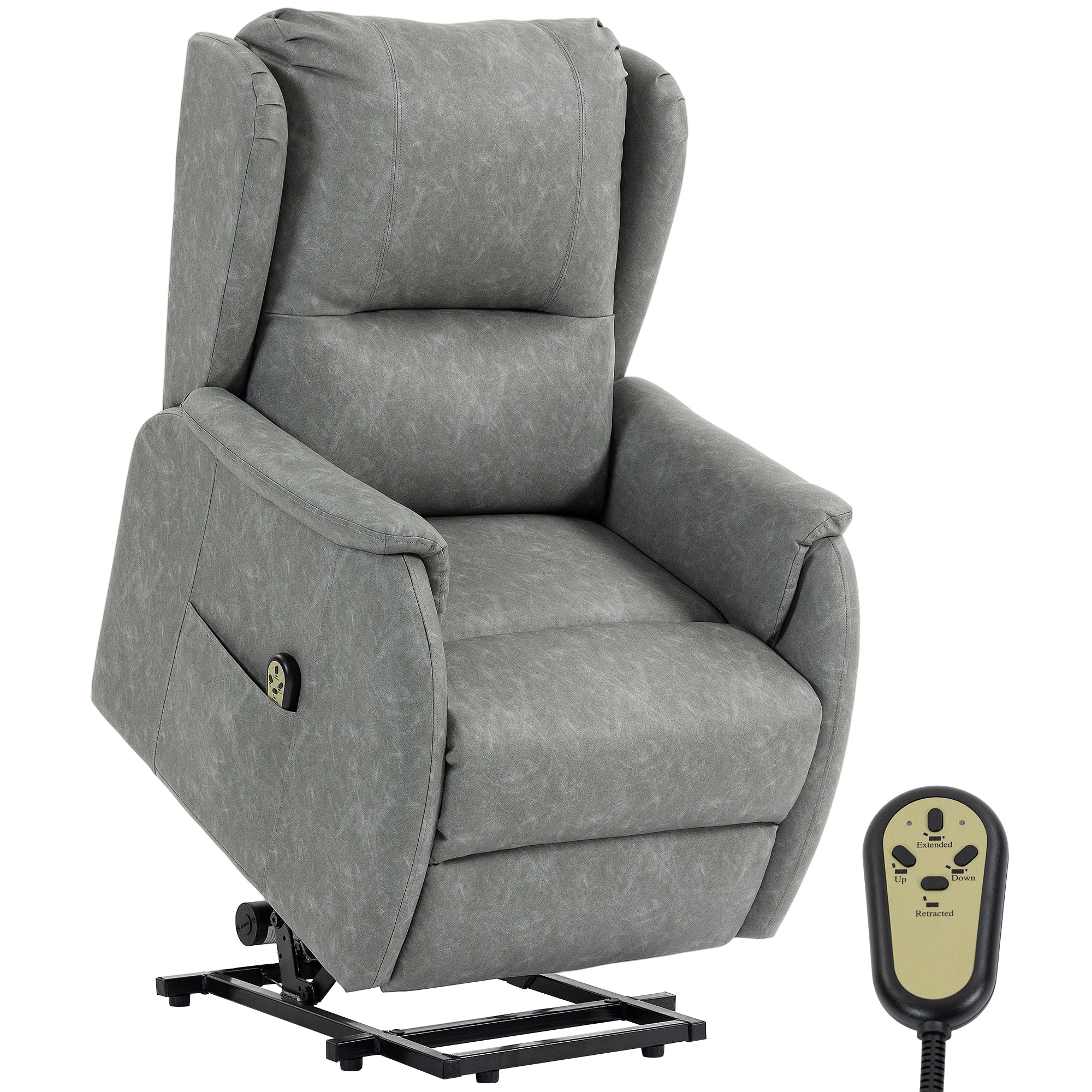 Dual Motor Power Lift Recliner Chair, Electric Lift Chair for Elderly, Faux Leather Riser and Reclining Armchair with Remote Control, Side Pockets, for Living Room, Grey