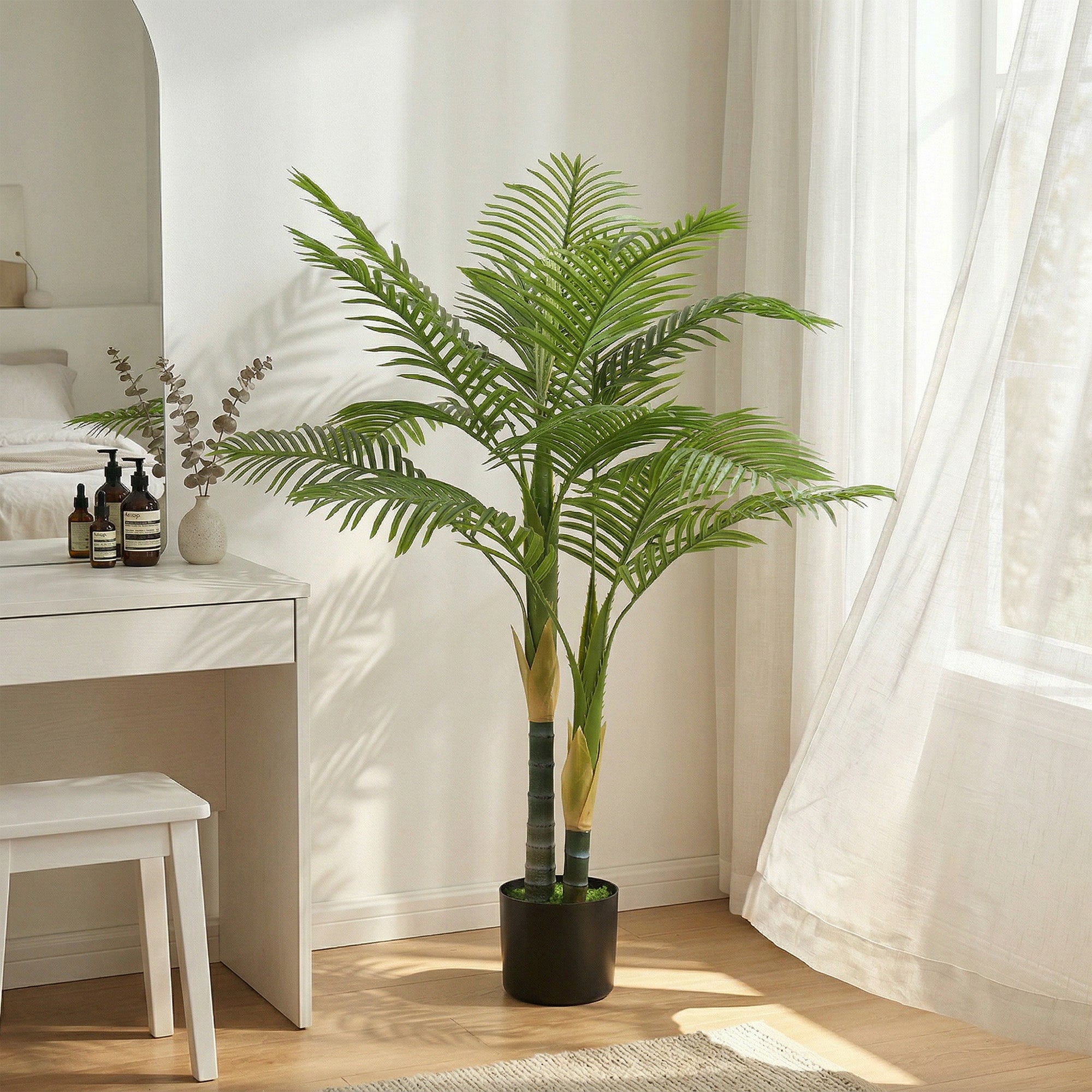 120cm Artificial Palm Tree with 14 PEVA Leaves, Decorative Artificial Plant with Pot and Moss Effect, Fake Plant for Home Office Decor, Green