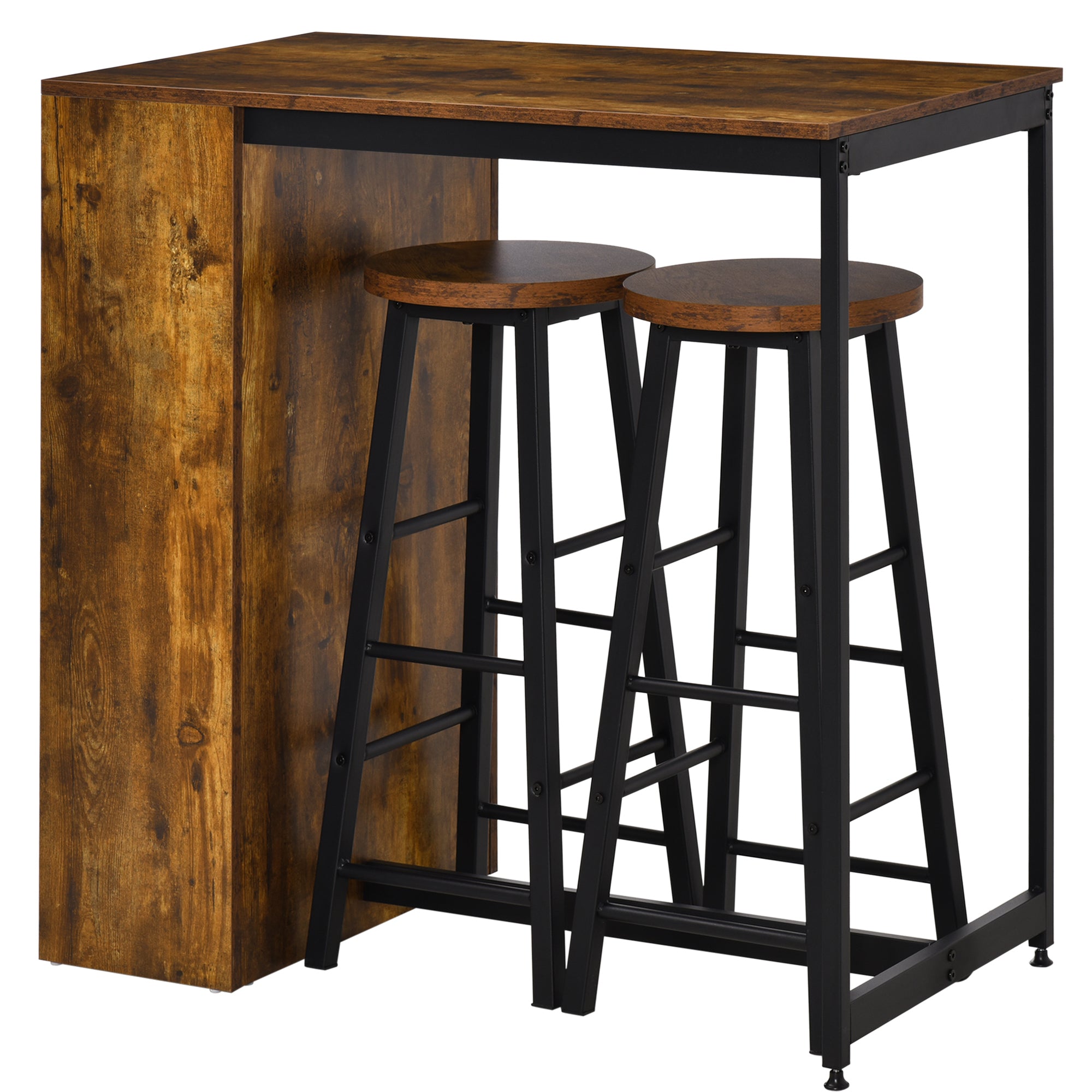 3 Piece Industrial Small Dining Table Set, Counter Height Bar Table & Stools Set with Storage Shelf, Rustic Brown