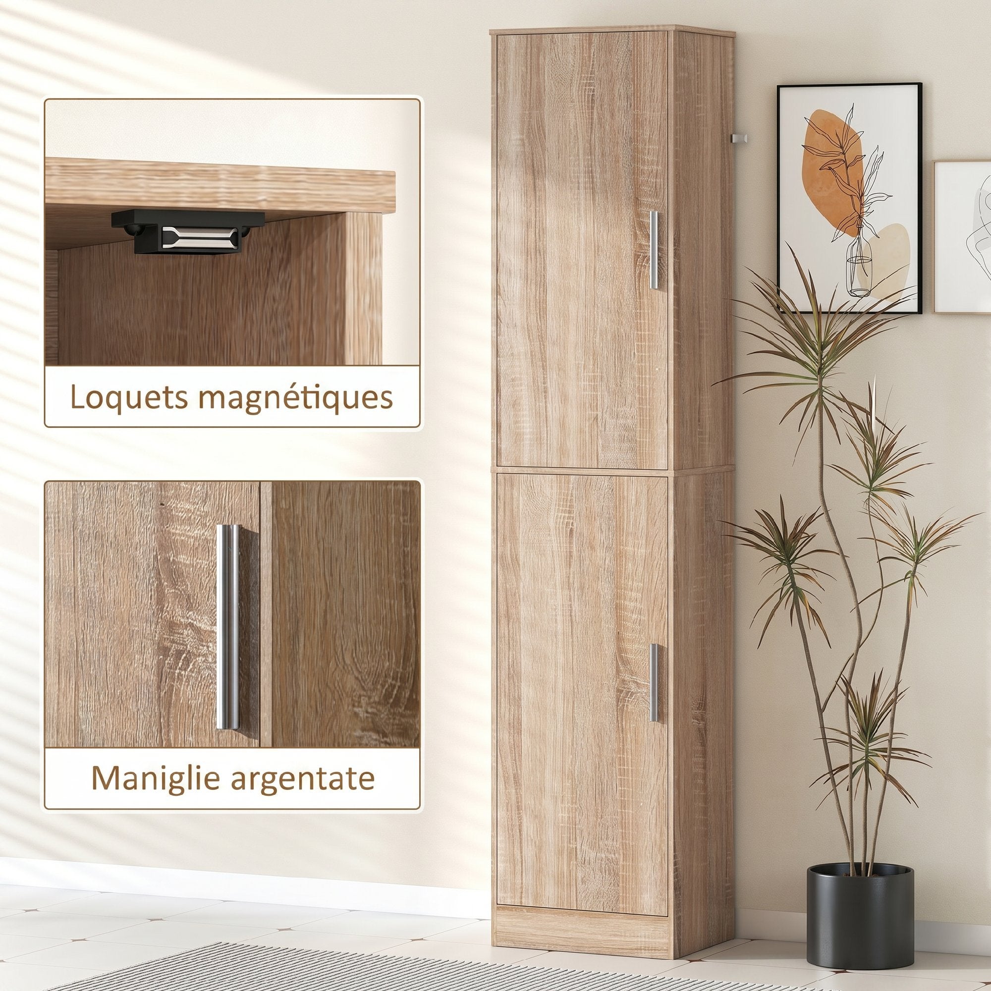 71" Tall Bathroom Cabinet, Slim 6-Tier Bathroom Floor Cabinet with 2 Doors, 4 Adjustable Shelves, Standing Storage Unit for Small Spaces, Living Room, Kitchen, Natural Wood
