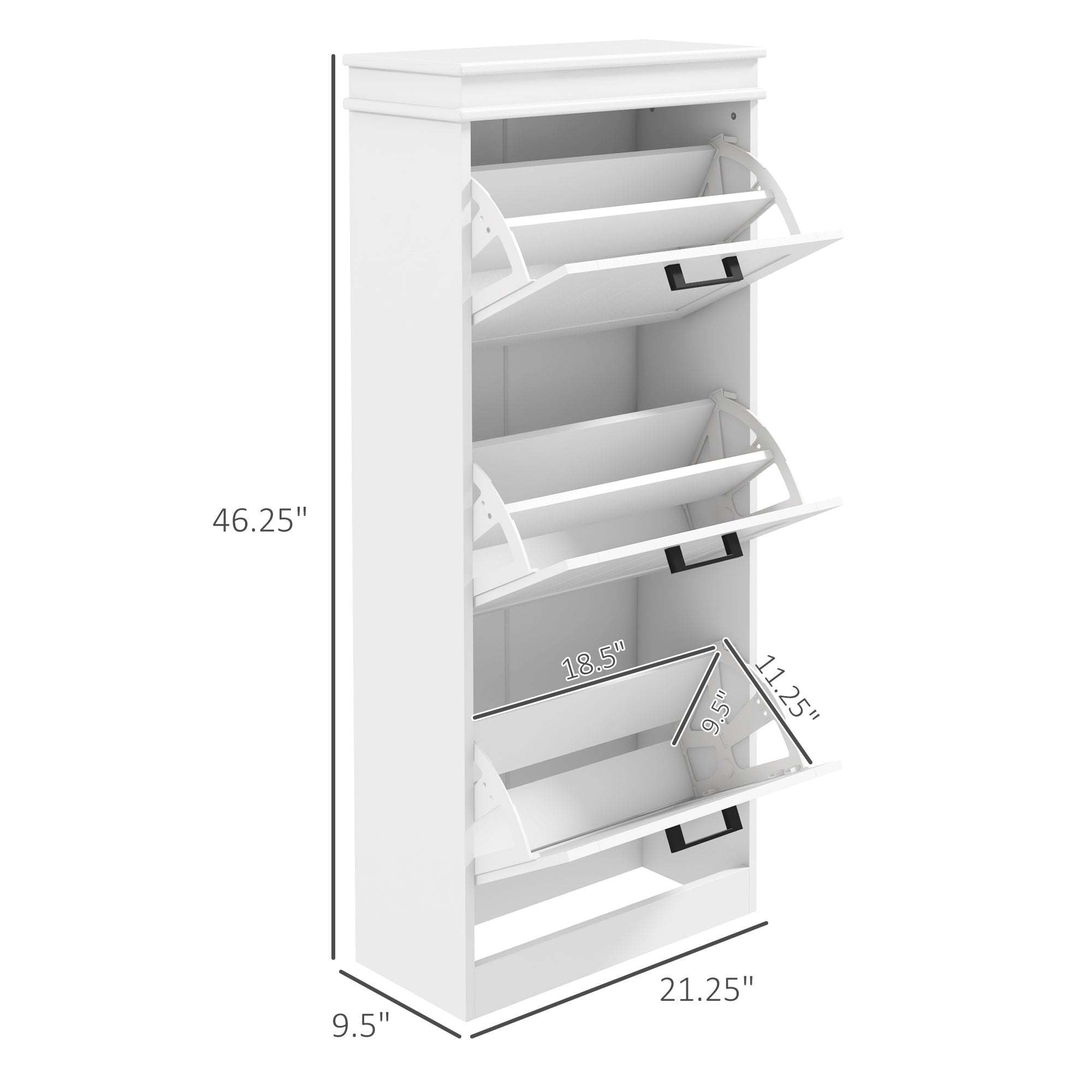 Modern Shoe Storage Cabinet with 3 Flip Drawers for 15 Pairs, Narrow Shoe Organizer for Entryway, Hallway, White