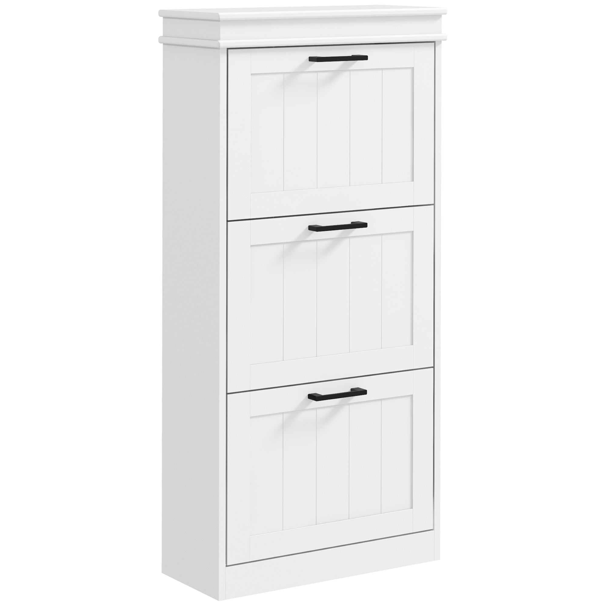 Modern Shoe Storage Cabinet with 3 Flip Drawers for 15 Pairs, Narrow Shoe Organizer for Entryway, Hallway, White