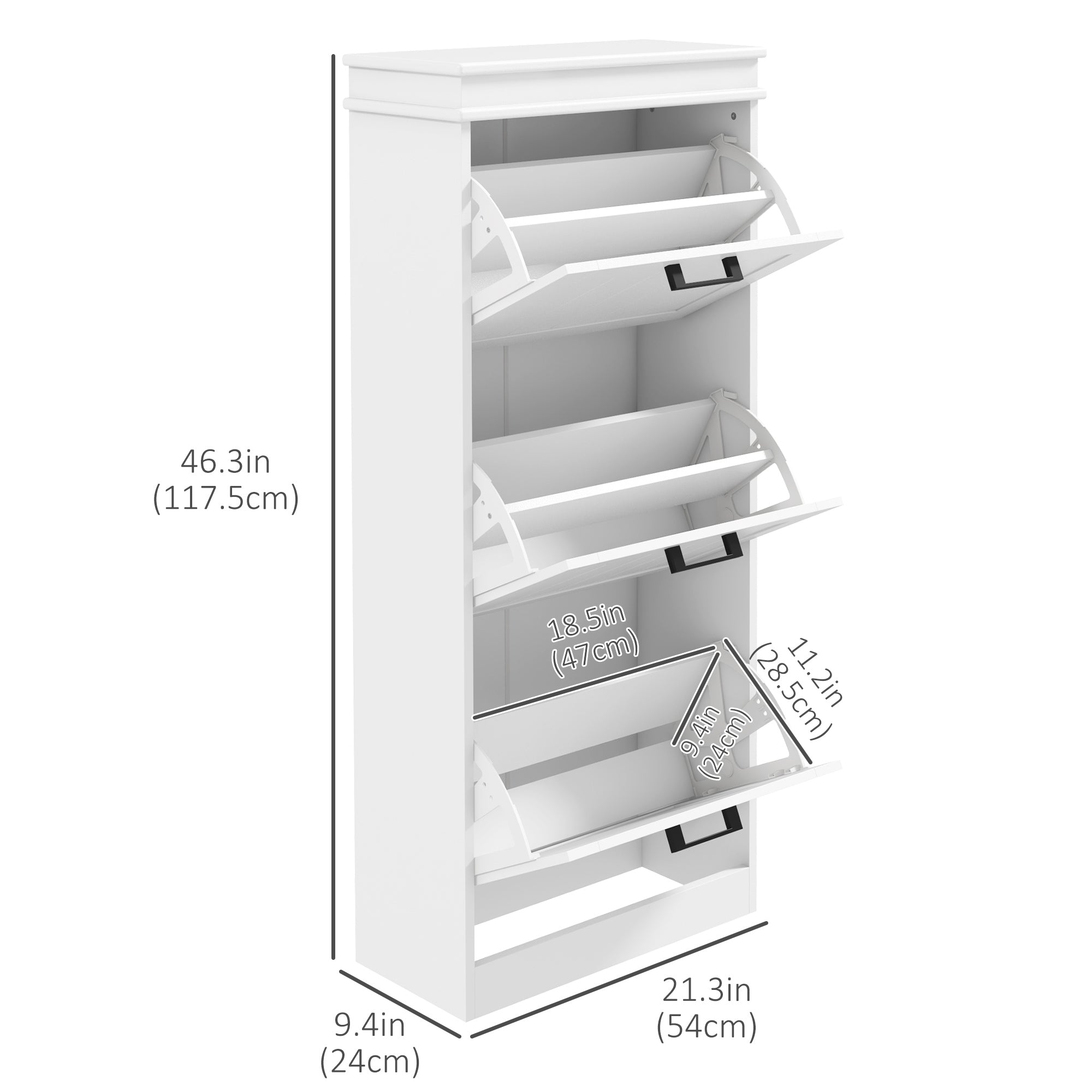 HOMCOM Shoe Cabinet for entryway, Narrow Shoe Storage Cabinet with 3 Flip Drawers and Adjustable Shelves for 15 Pairs of Shoes, White