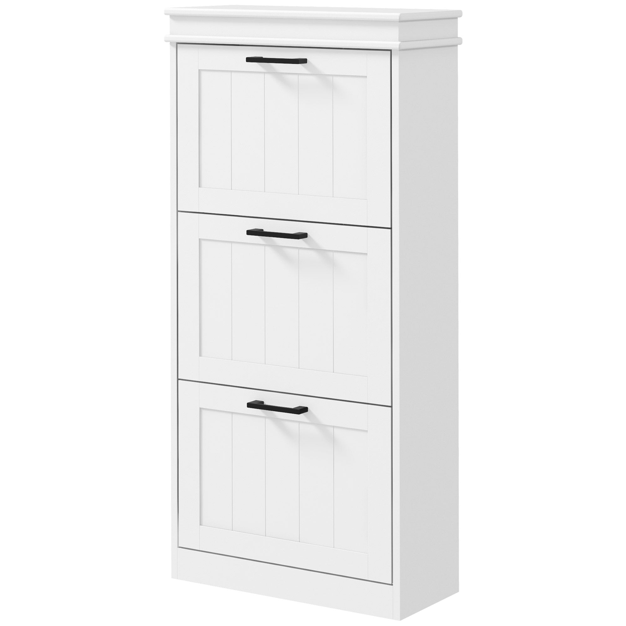 Modern Shoe Storage Cabinet with 3 Flip Drawers for 15 Pairs, Narrow Shoe Organizer for Entryway, Hallway, White