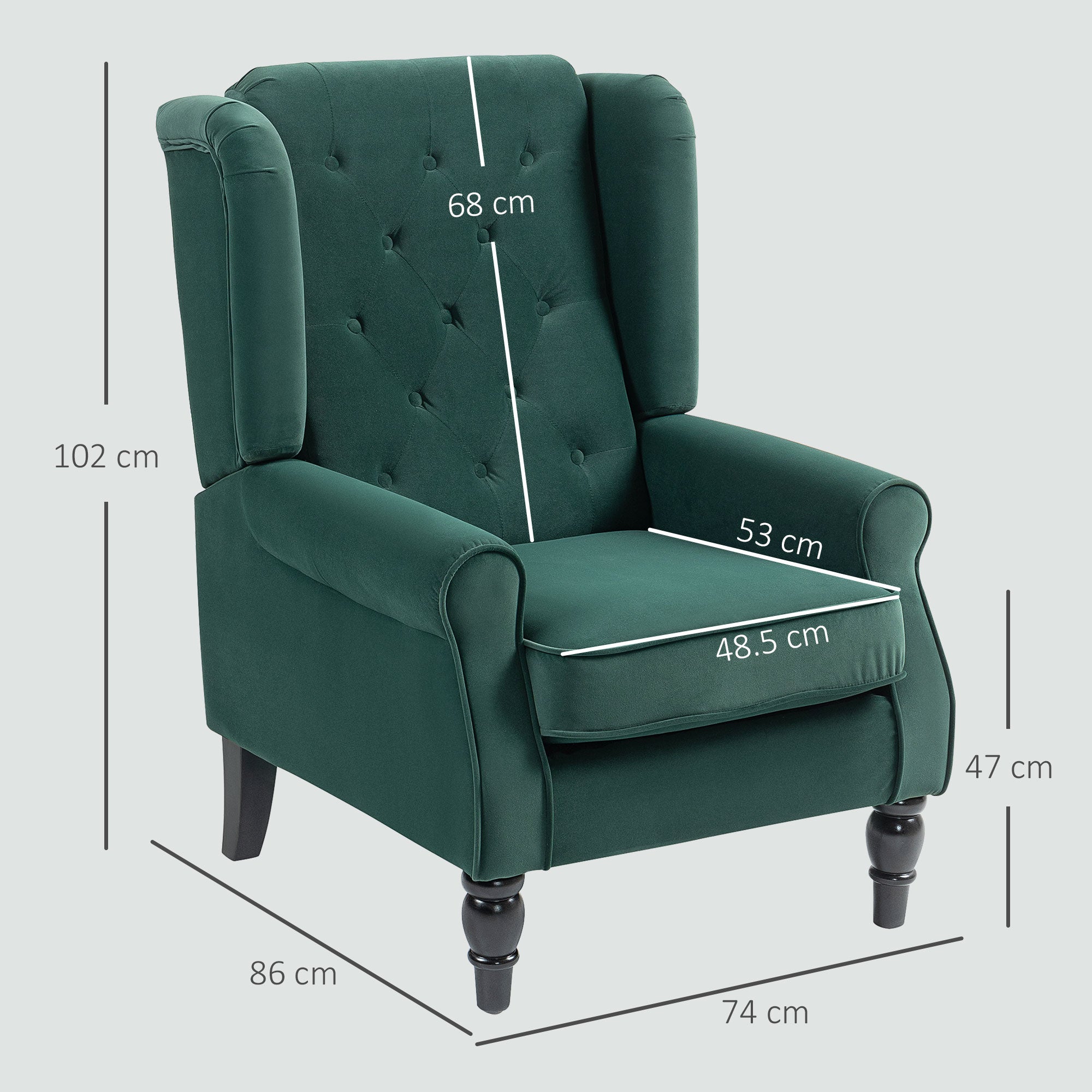 Retro Accent Chair, Velvet Wingback Armchair with Wood Frame Button Tufted Design for Living Room Bedroom, Green