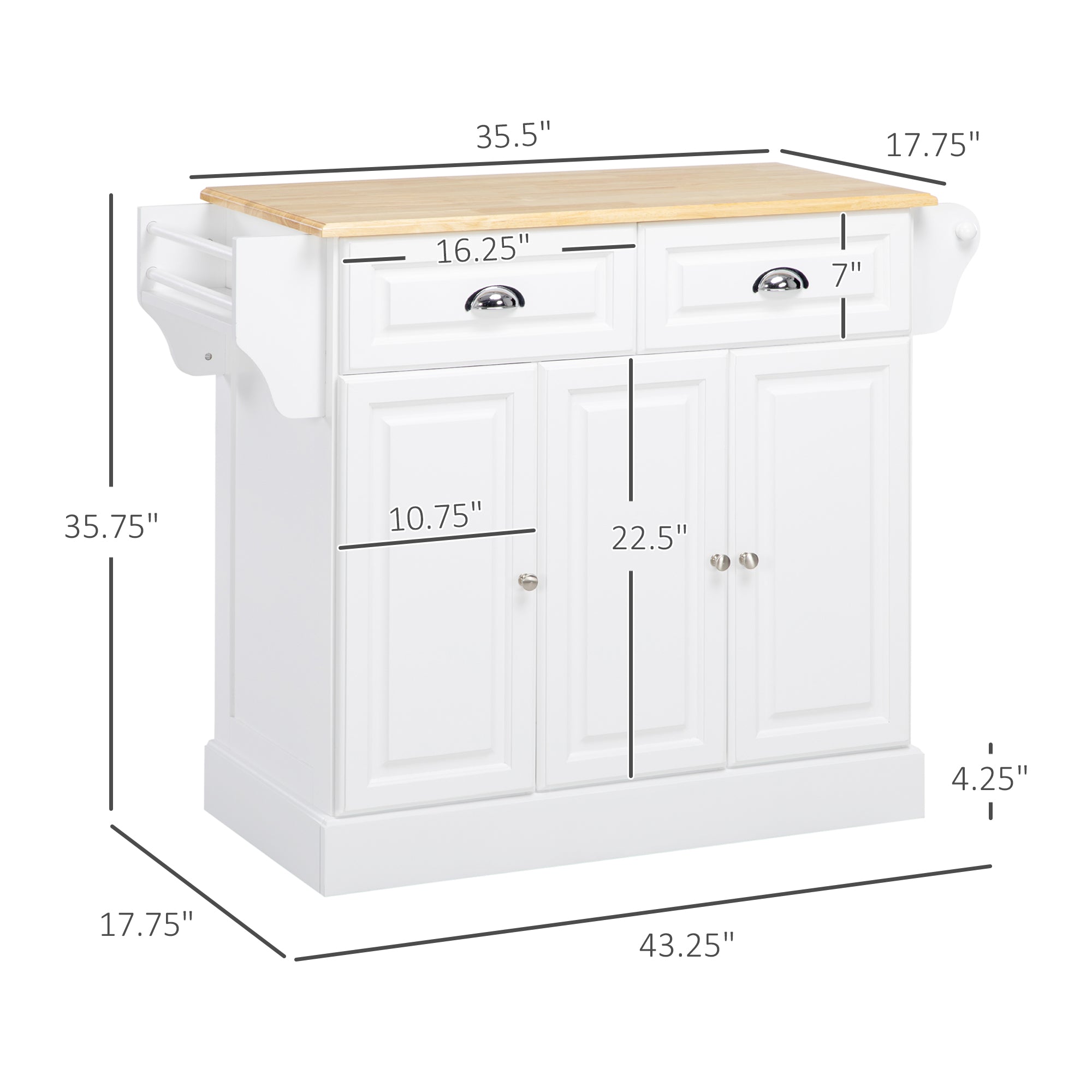 Triple-Cabinet Kitchen Island on Wheels, Kitchen Storage Cabinet with Drawers, Rolling Utility Cart