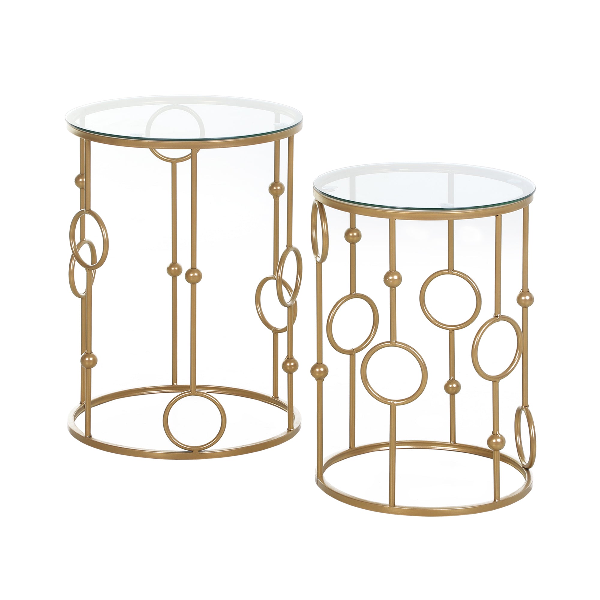 HOMCOM Round Coffee Tables Set of 2, Gold Nesting Side End Tables with Tempered Glass Top, Steel Frame for Living Room