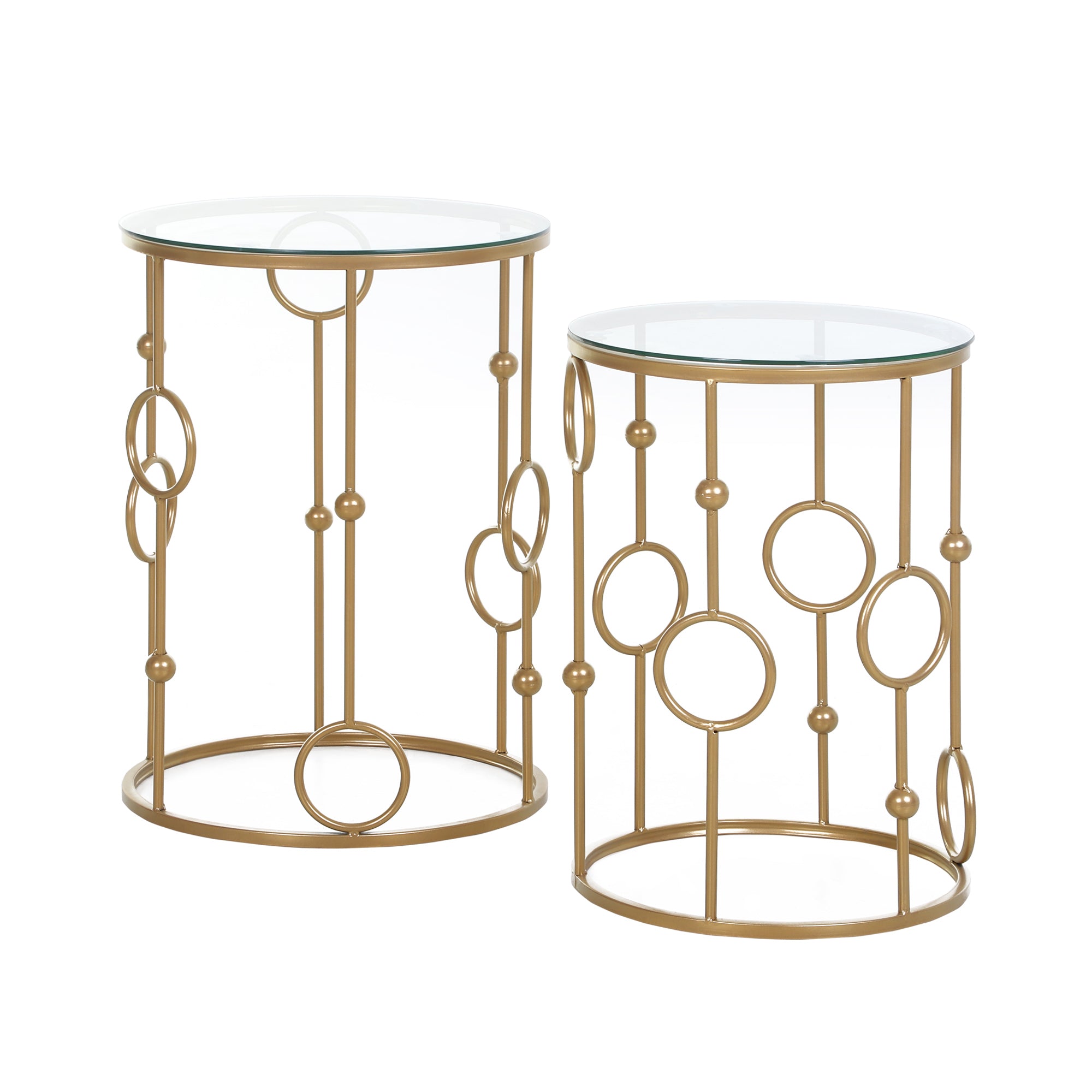 HOMCOM Round Coffee Tables Set of 2, Gold Nesting Side End Tables with Tempered Glass Top, Steel Frame for Living Room