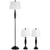 Boho Desk Lamp & Floor Lamps Set of 3 3 Piece Lamp Set for Living Room Bedroom Linen Lampshade Black