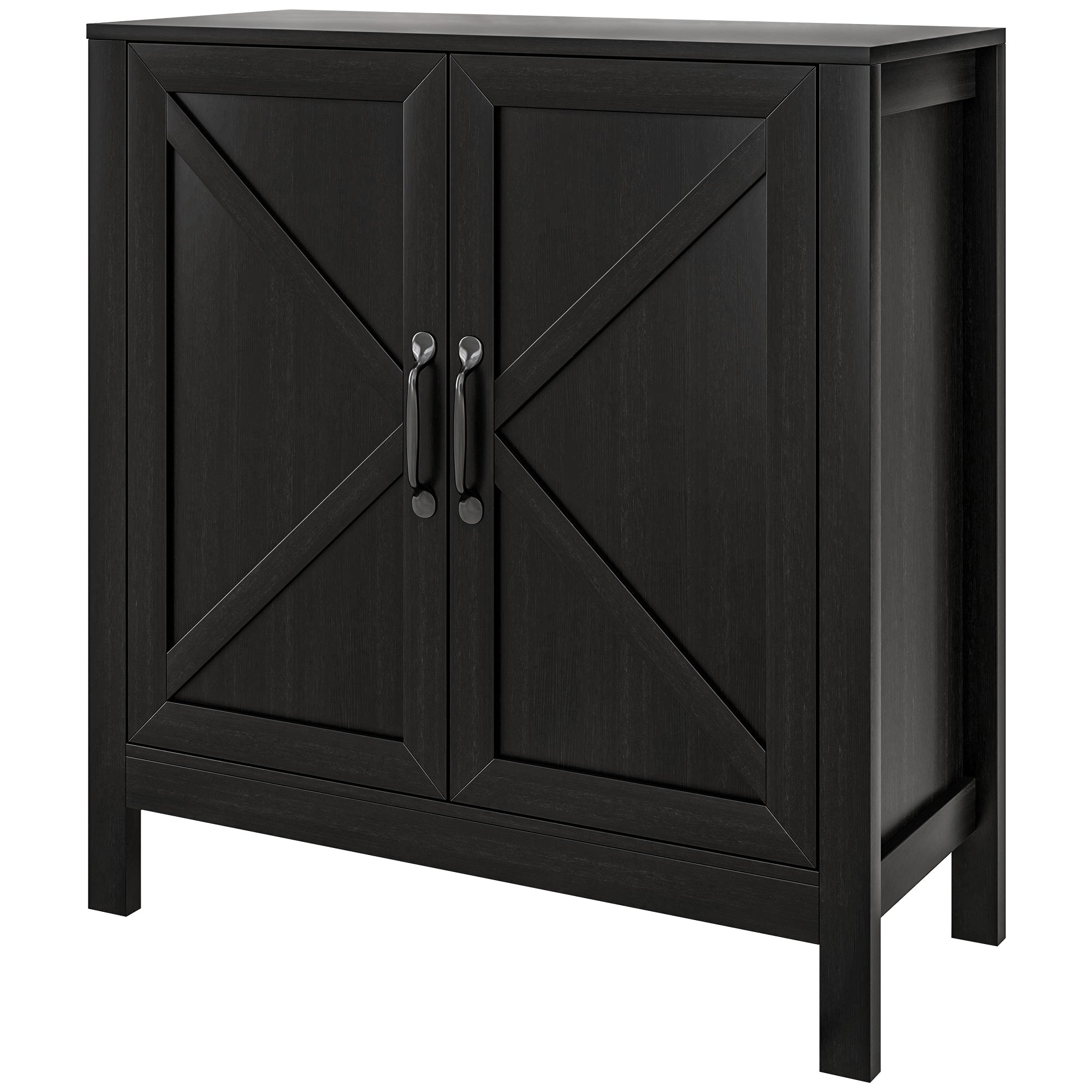 HOMCOM Kitchen Storage Cabinet, Sideboard Buffet Cabinet with 2 Barn Doors and Adjustable Shelves, Black Oak