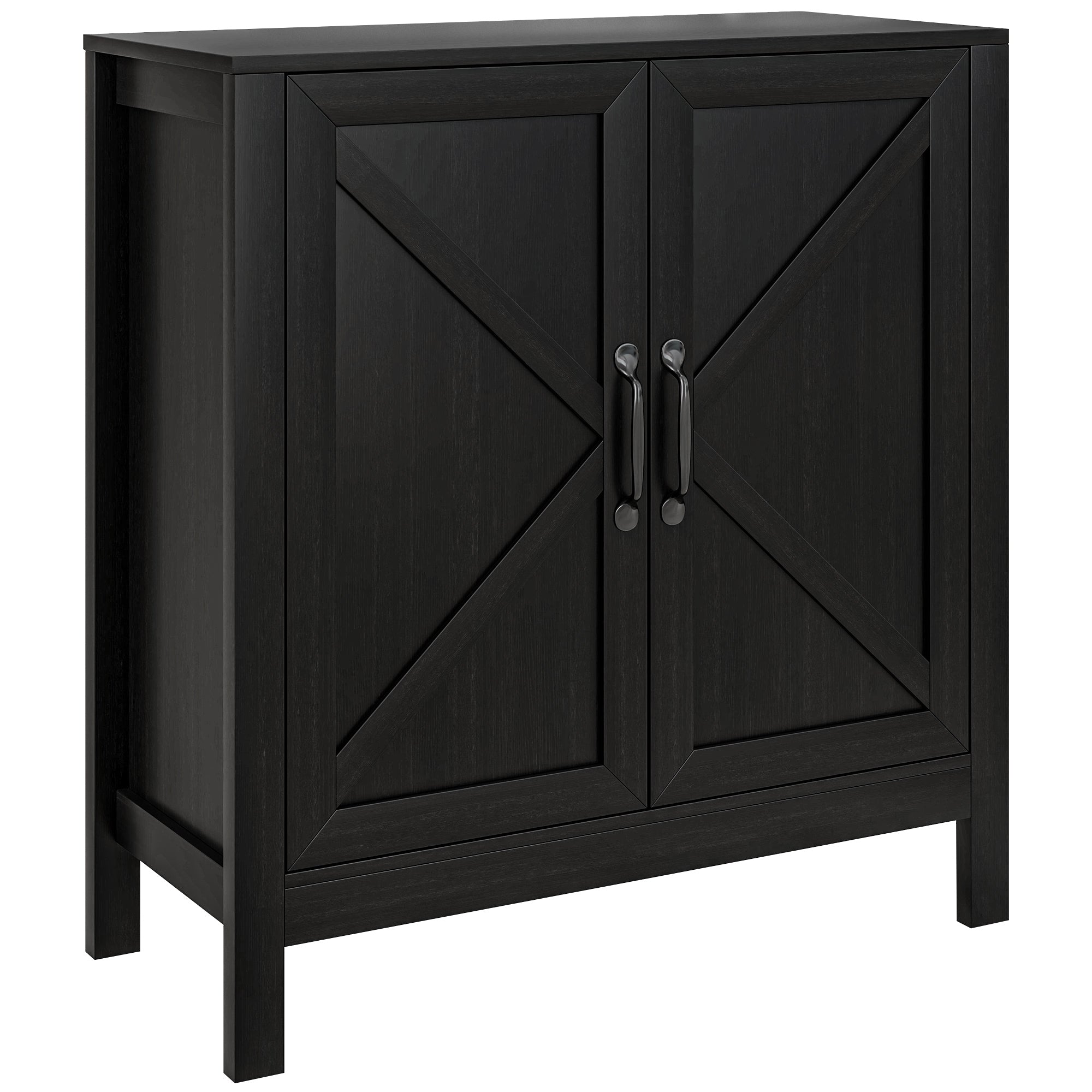 HOMCOM Kitchen Storage Cabinet, Sideboard Buffet Cabinet with 2 Barn Doors and Adjustable Shelves, Black Oak