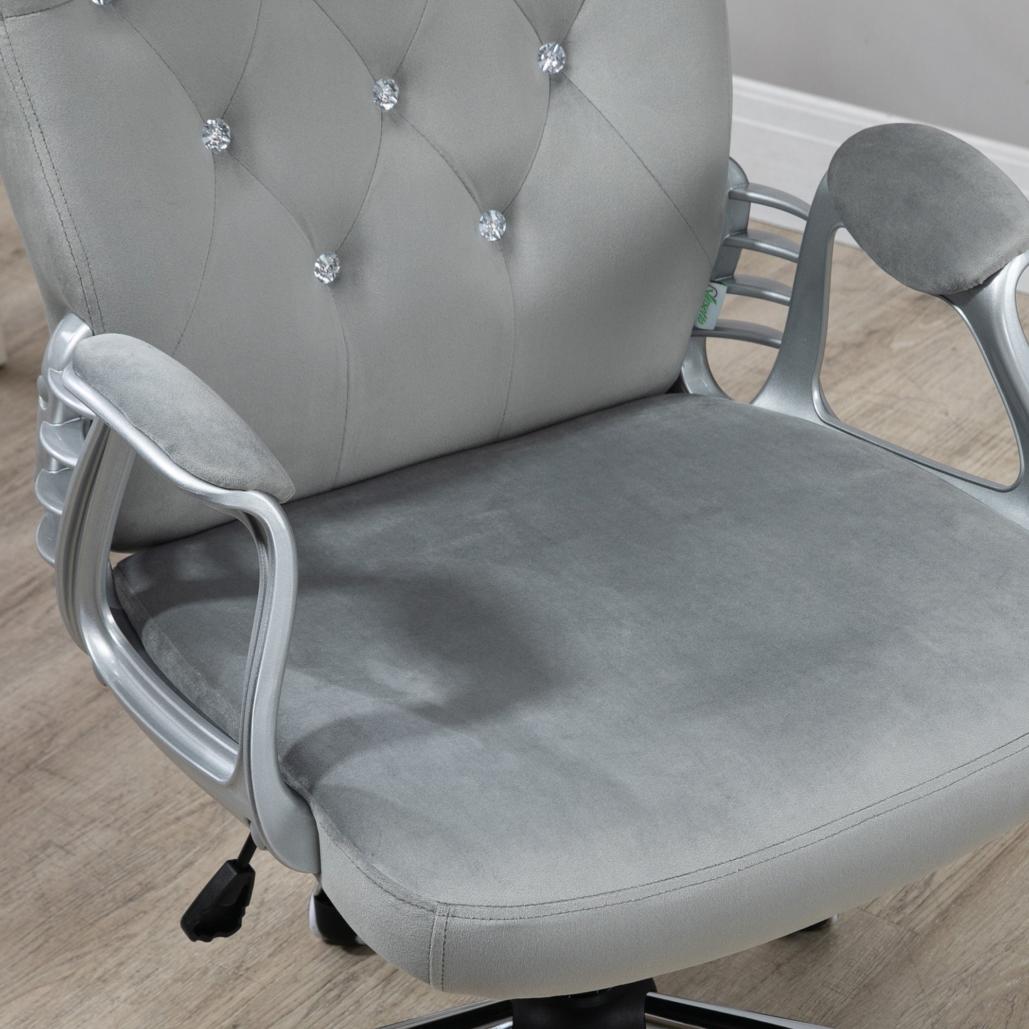 Vinsetto Office Chair, Velvet Computer Chair, Button Tufted Desk Chair with Swivel Wheels, Adjustable Height, Tilt Function, Grey