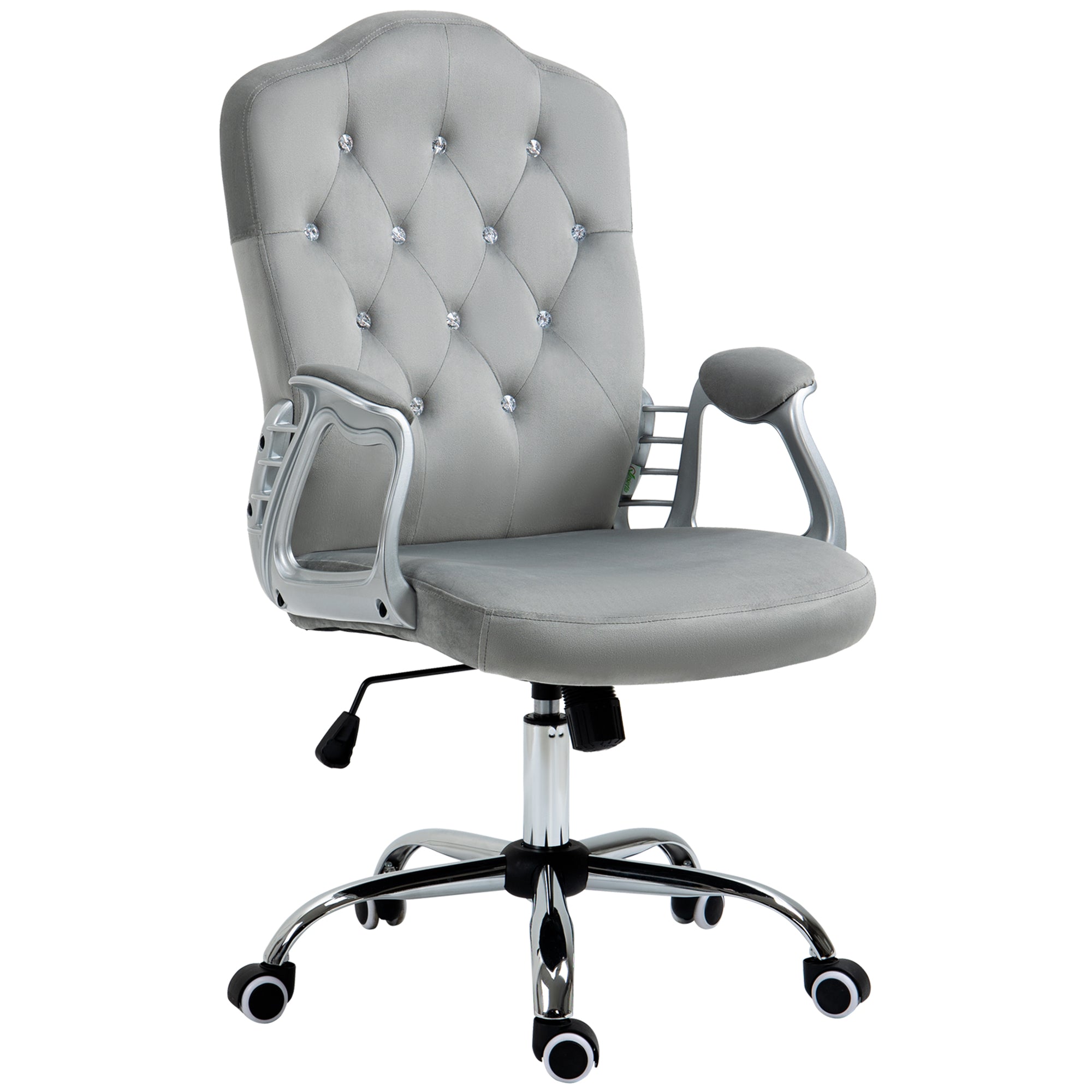 Vinsetto Office Chair, Velvet Computer Chair, Button Tufted Desk Chair with Swivel Wheels, Adjustable Height, Tilt Function, Grey