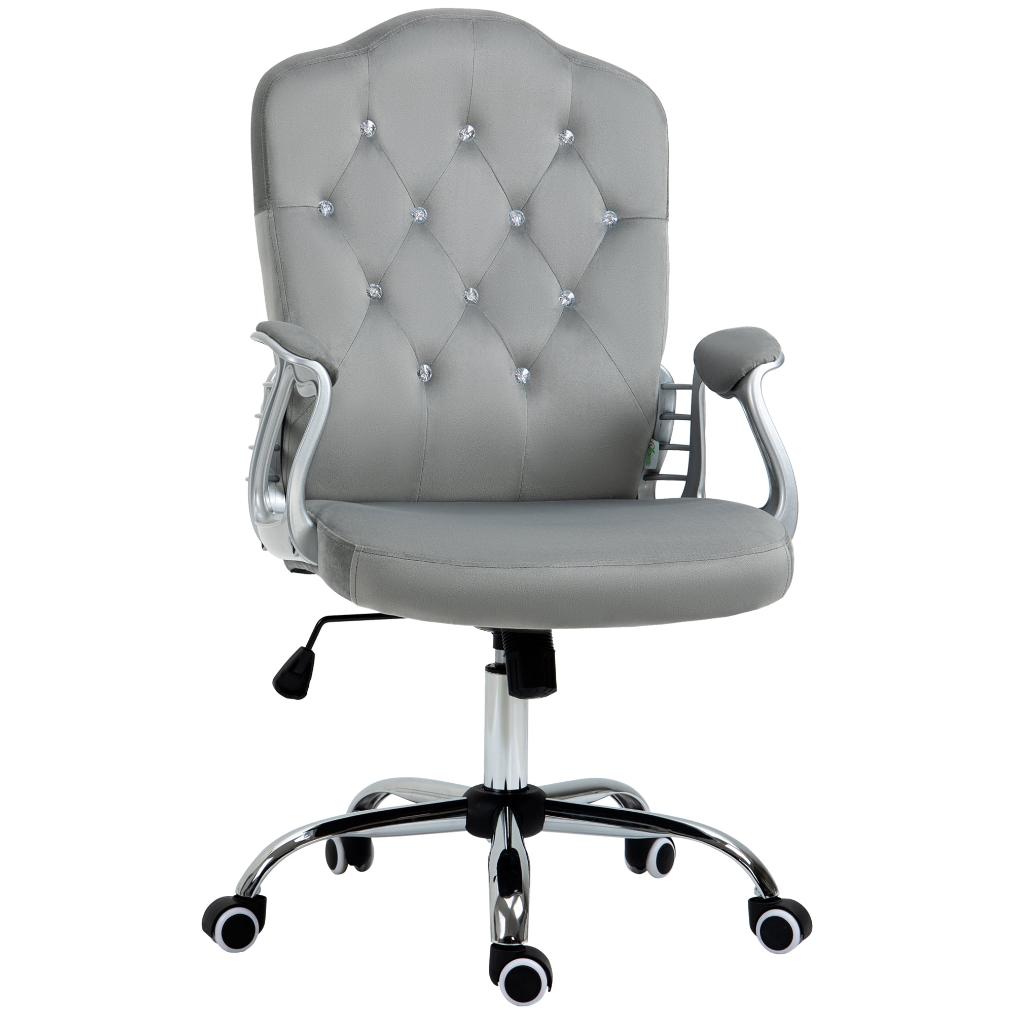 Vinsetto Office Chair, Velvet Computer Chair, Button Tufted Desk Chair with Swivel Wheels, Adjustable Height, Tilt Function, Grey