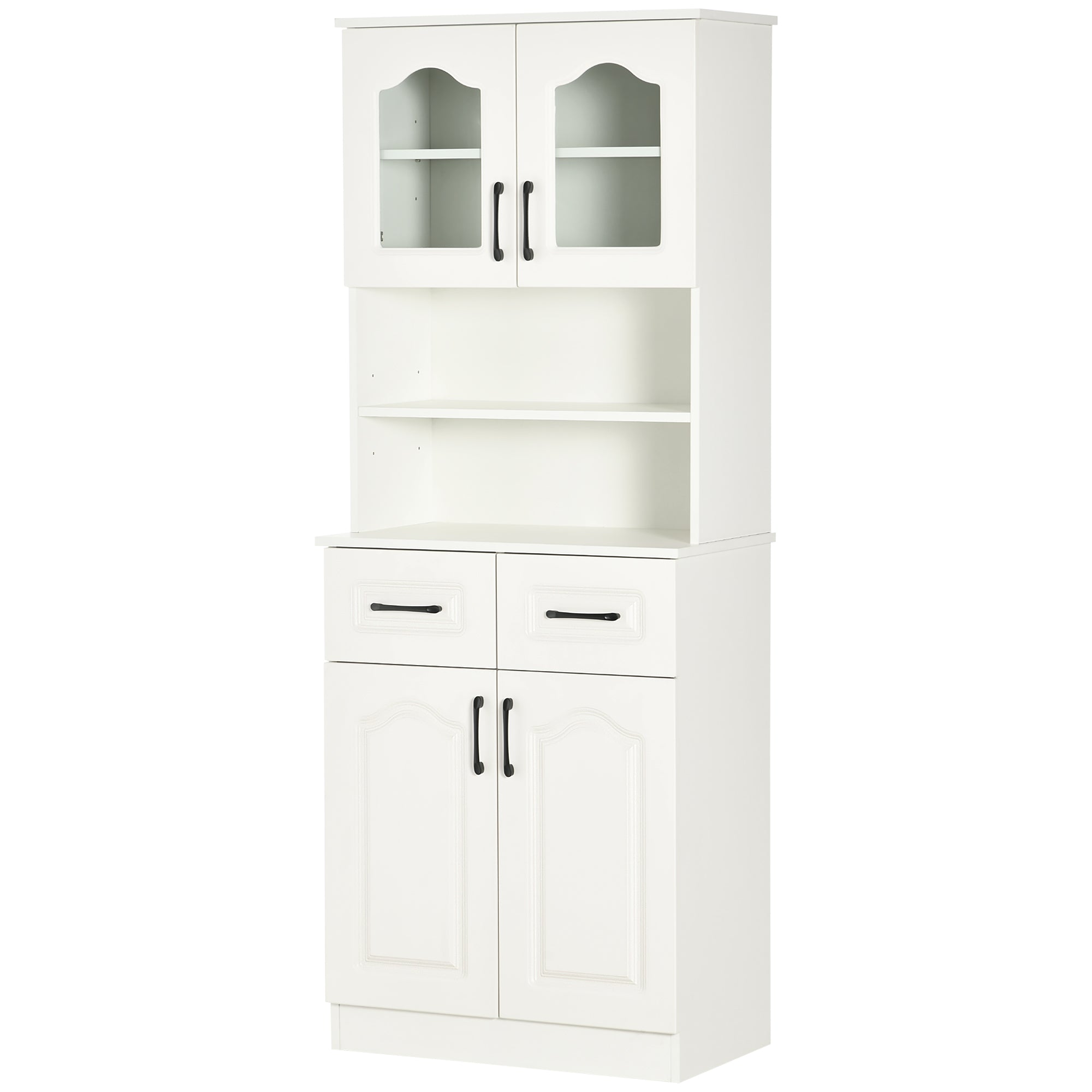 Kitchen Cupboard, Freestanding Storage Cabinet with 2 Adjustable Shelves, 2 Drawers and Open Counter for Living Room, Dining Room, 168cm, White