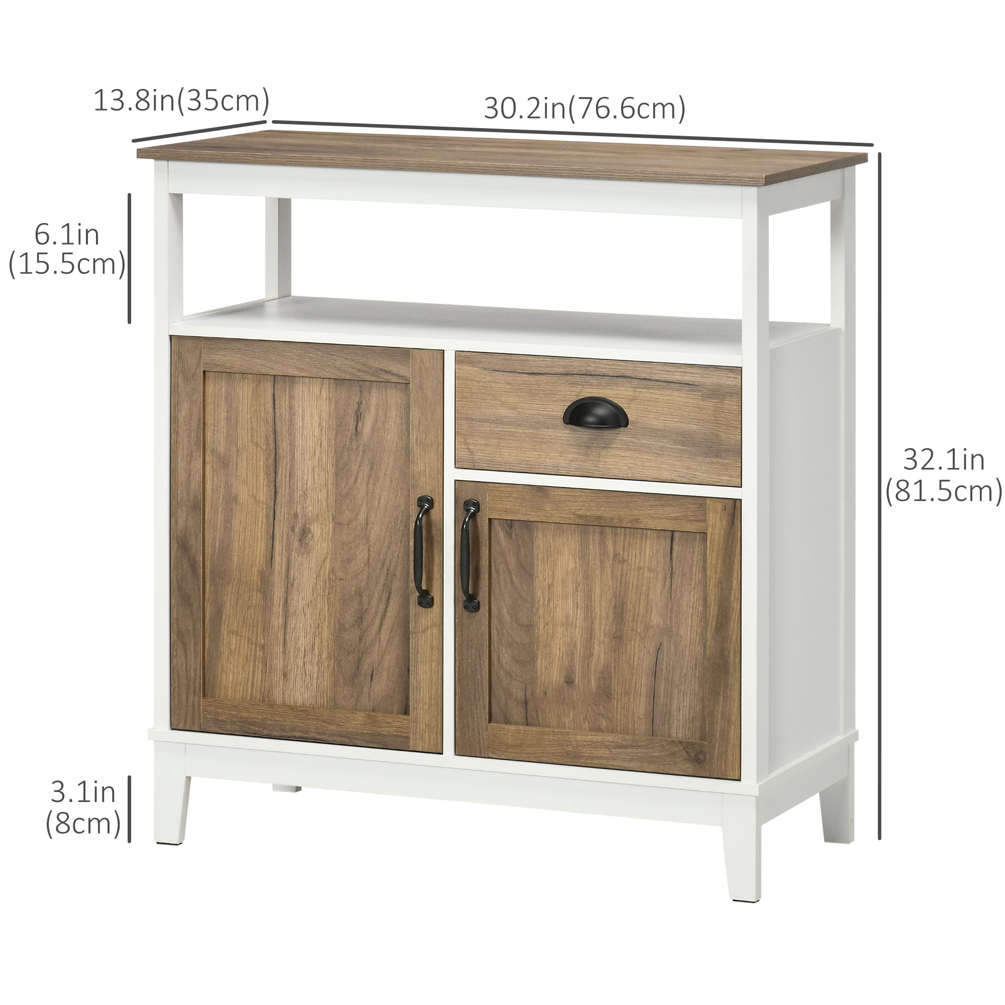 HOMCOM Buffet Cabinet, Farmhouse Storage Cabinet, Freestanding Sideboard with Doors, Drawer and Open Shelf, Brown Oak